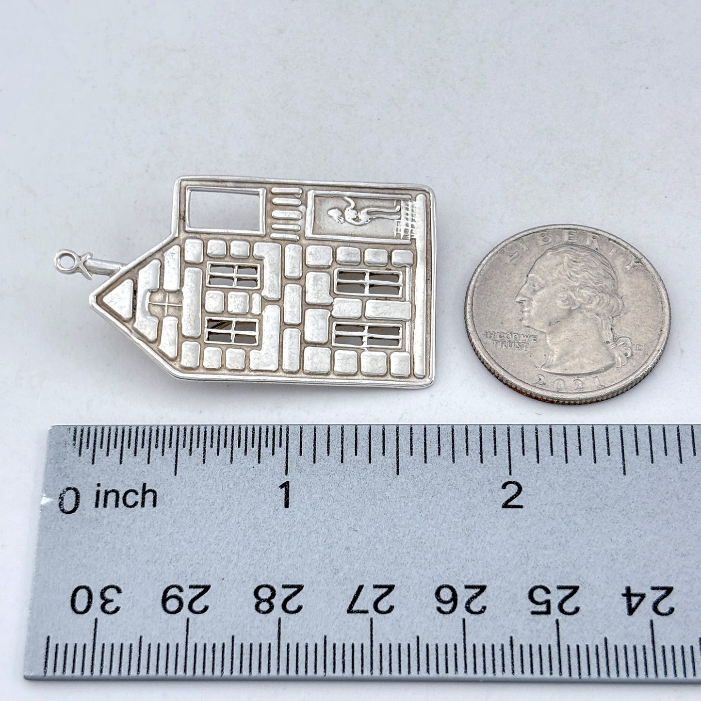 Vintage Mexico Taxco Sterling Silver 925 House Pendant Brooch