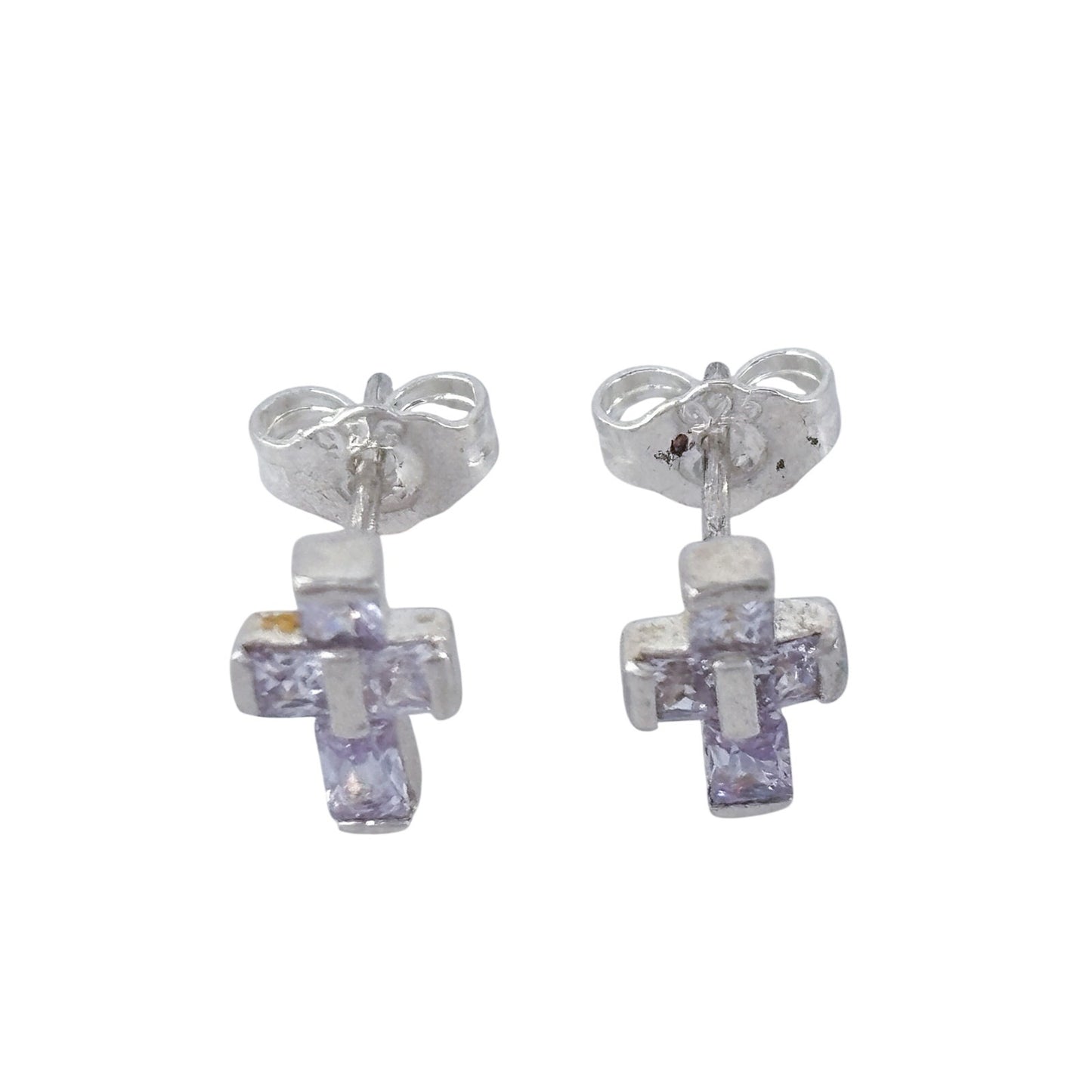 Vintage Sterling Silver 925 Cubic Zirconia Cross Stud Earrings