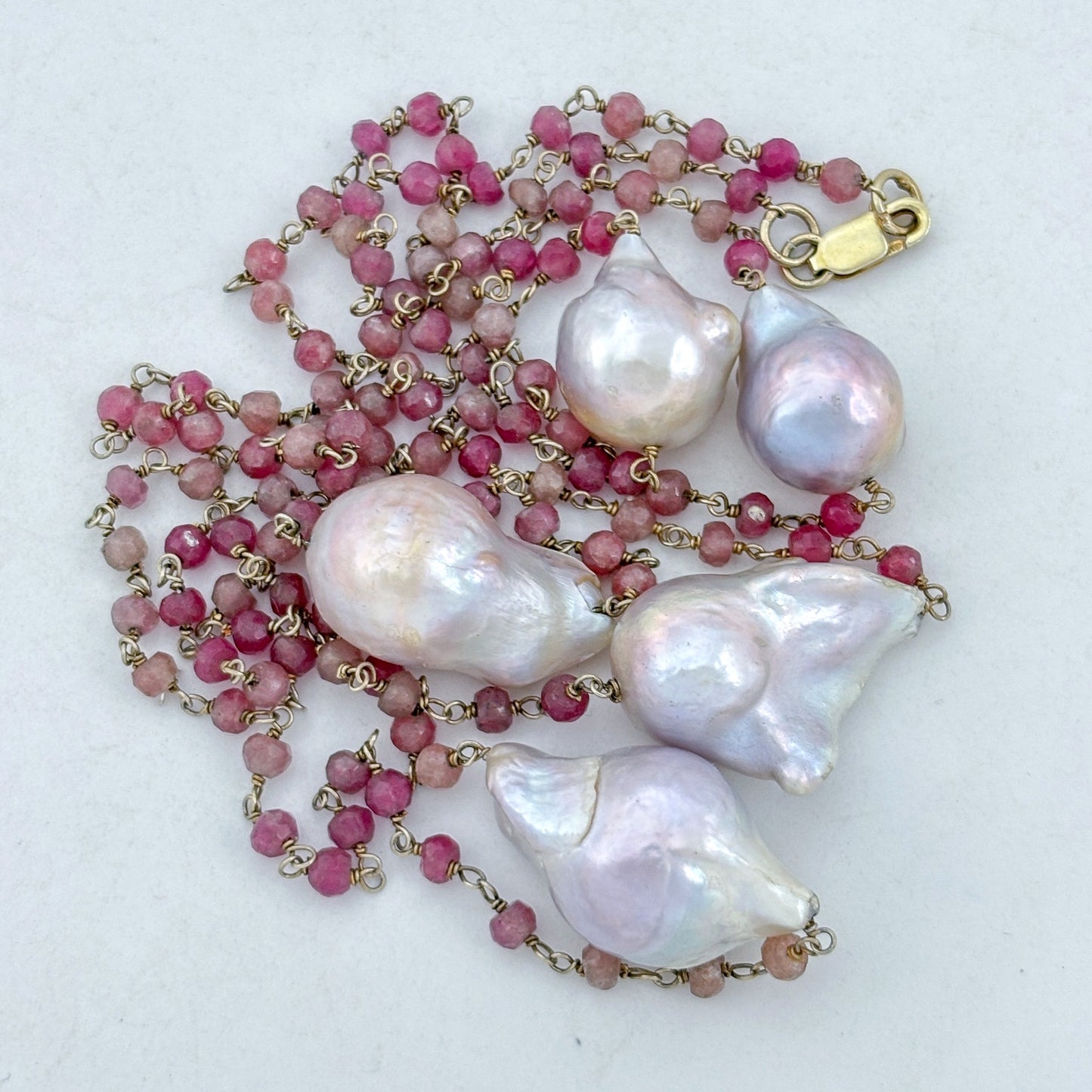 Vintage Sterling Silver 925 Tourmaline Baroque Imitation Pearl Necklace 37"