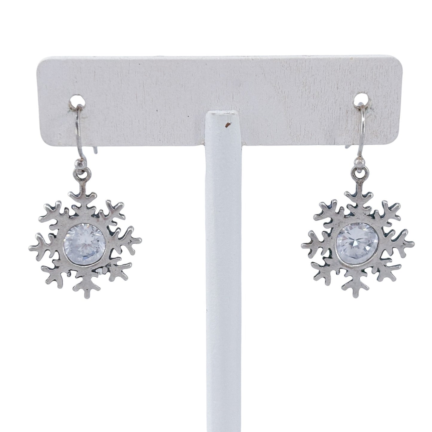 Estate Sterling Silver 925 Snowflake Cubic Zirconia Earrings