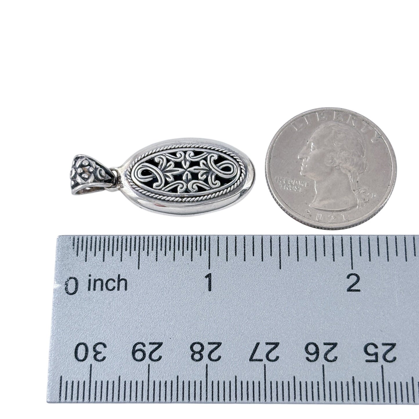 Vintage Sterling Silver 925 Filigree Oval Pendant