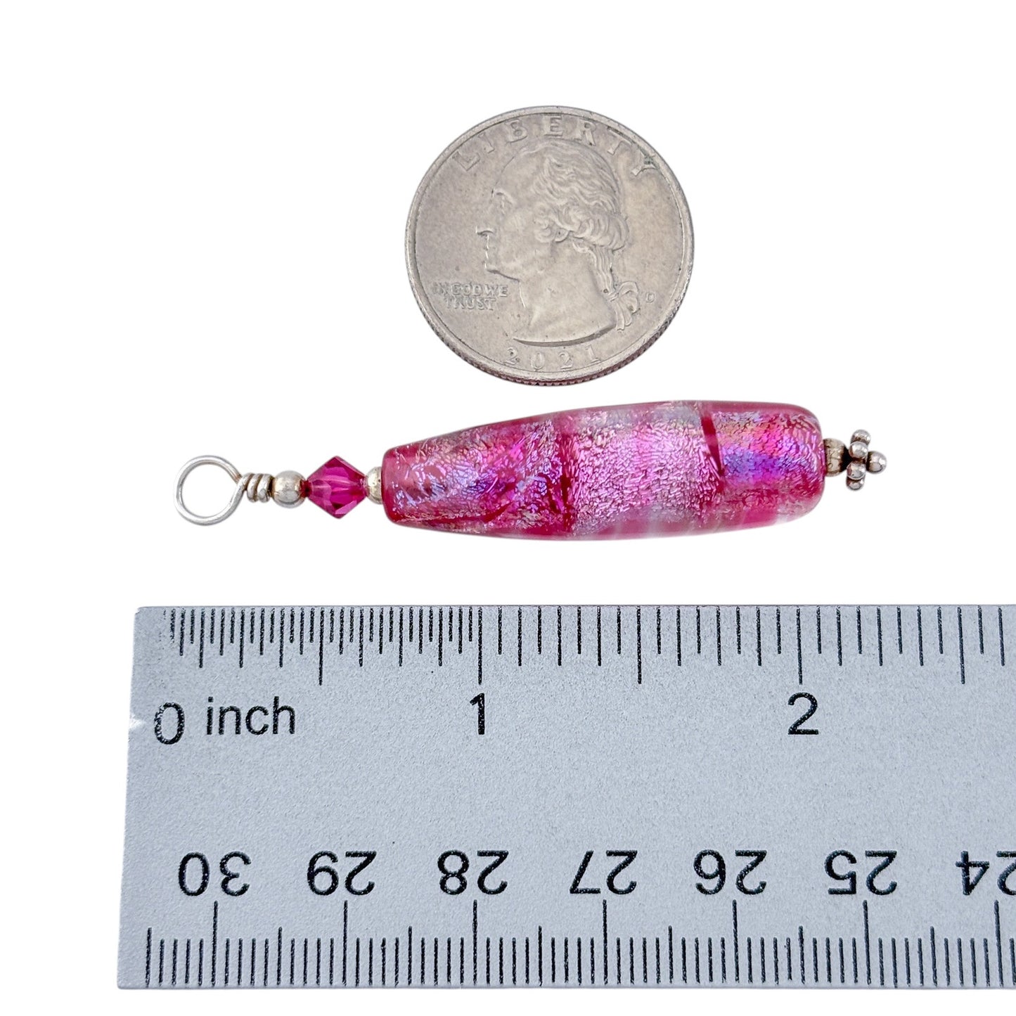 Vintage Sterling Silver 925 Pink Dichroic Glass Pendant