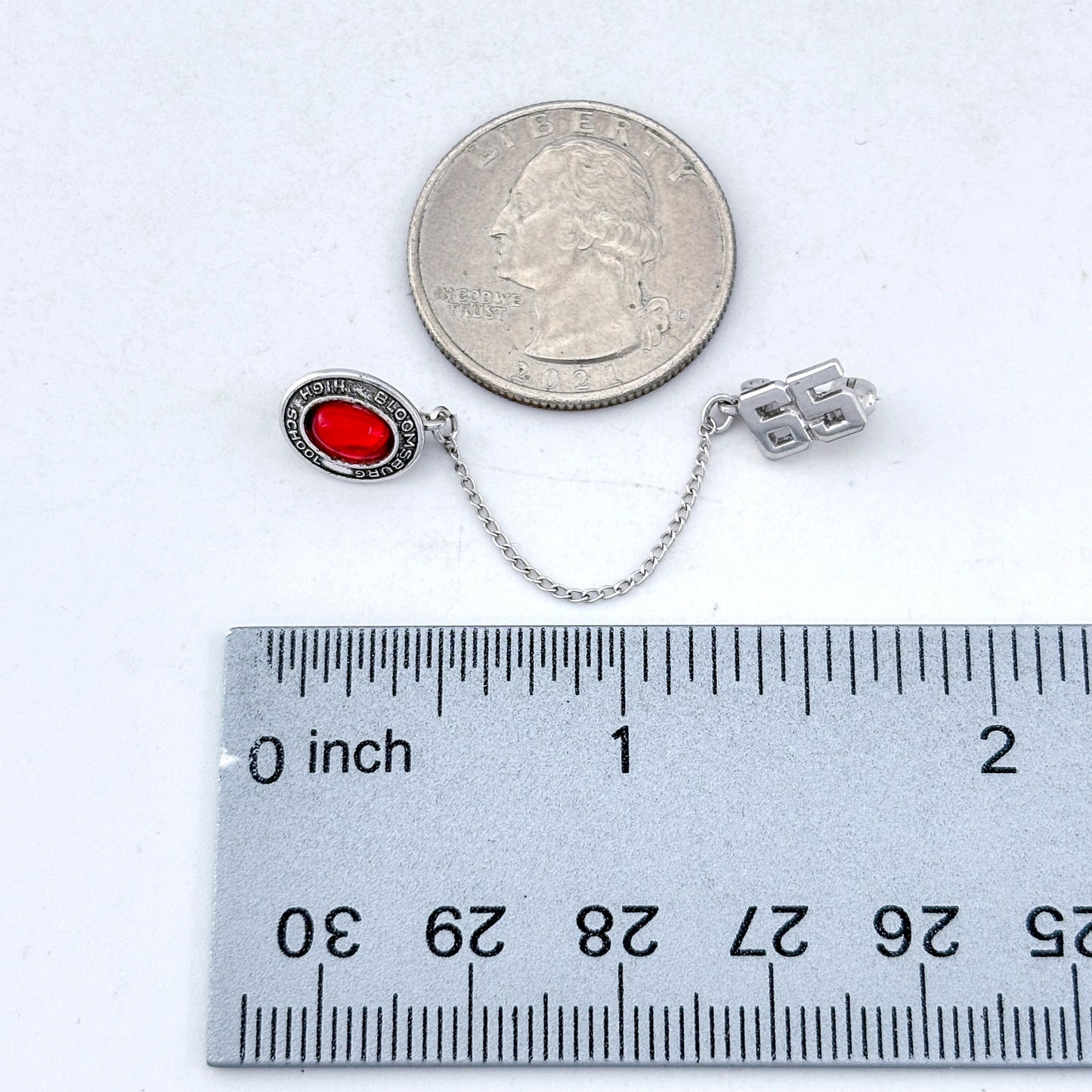 Vintage Sterling Silver 925 Red Glass Bloomsburg High School 1965 Lapel Pin