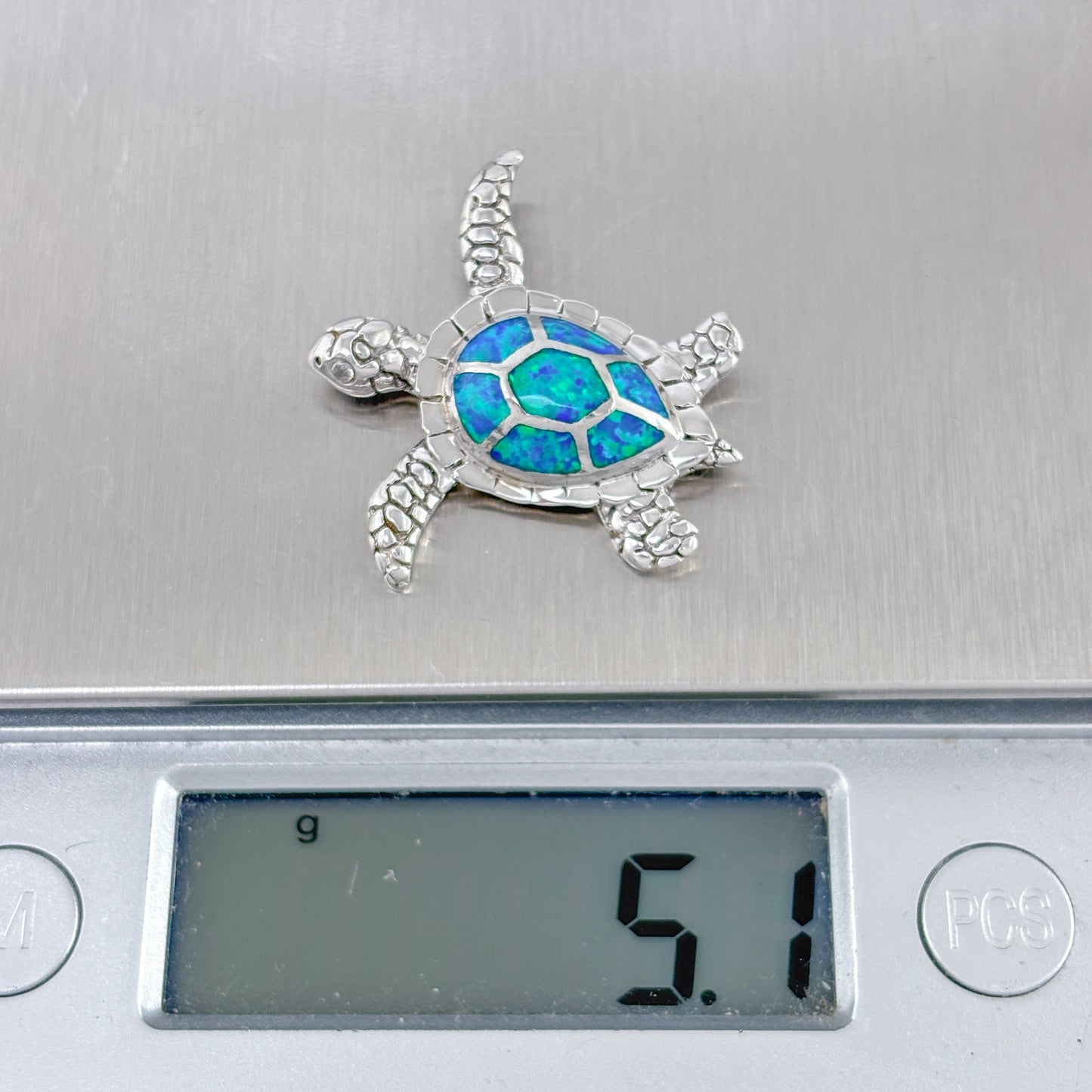 Vintage Sterling Silver 925 Opal Inlay Sea Turtle Pendant