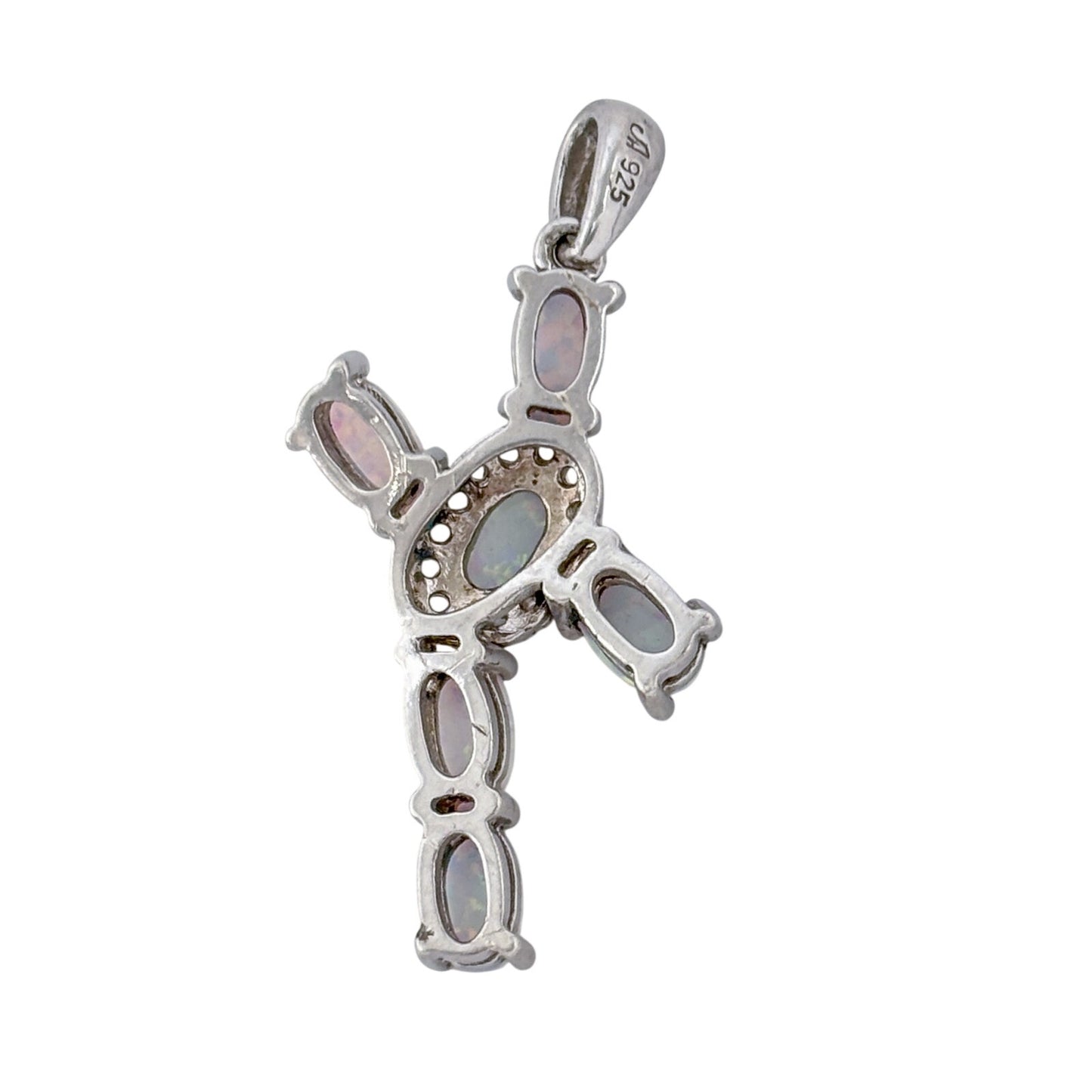 Vintage Sterling Silver 925 Opal Cubic Zirconia (missing 1 stone) Cross Pendant