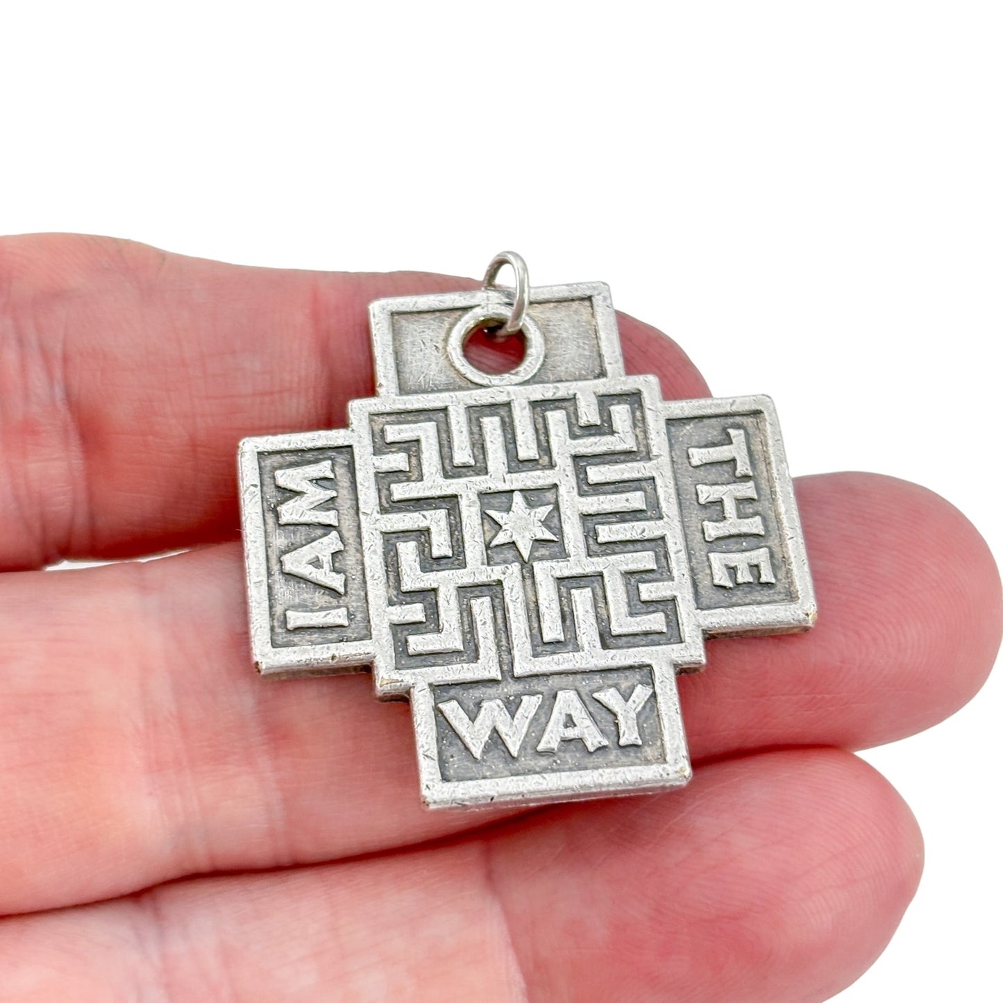 Vintage Sterling Silver 925 I Am The Way Cross Pendant