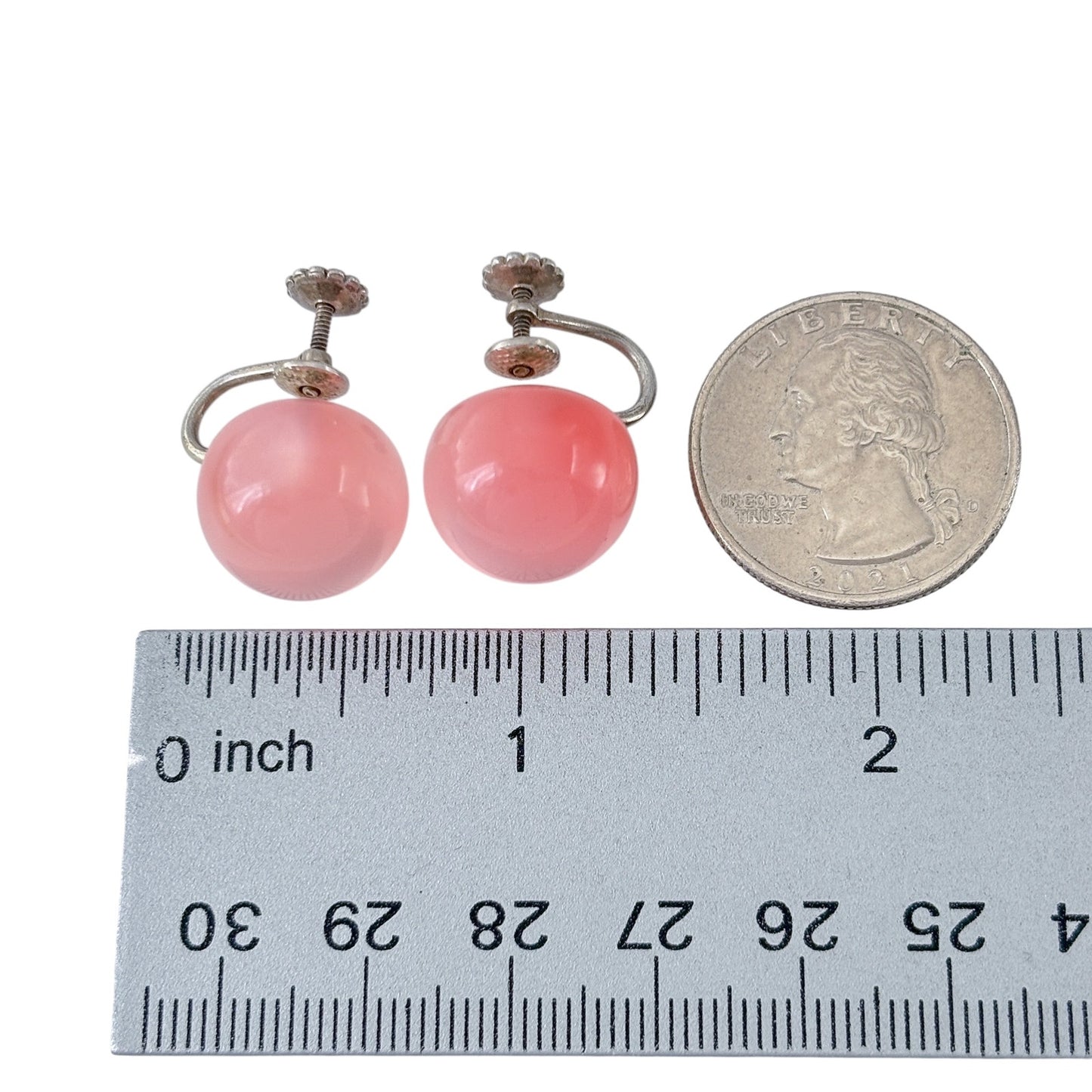 Vintage Sterling Silver 925 Pink Acrylic Screw Back Earrings