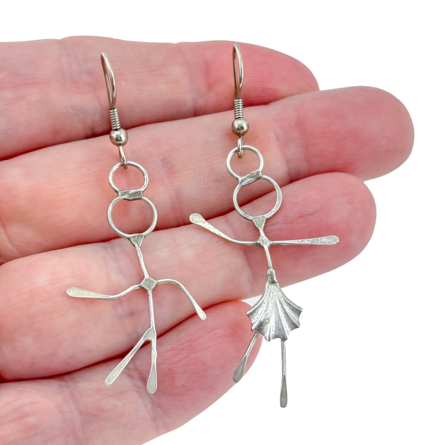 Vintage Sterling Silver 925 Stick Figure Dancing Man Woman Earrings