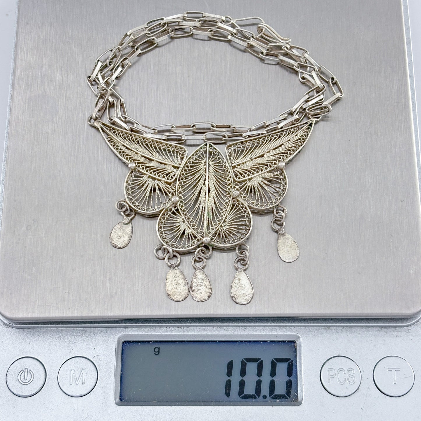 Vintage Sterling Silver 925 Filigree Butterfly Necklace 19"