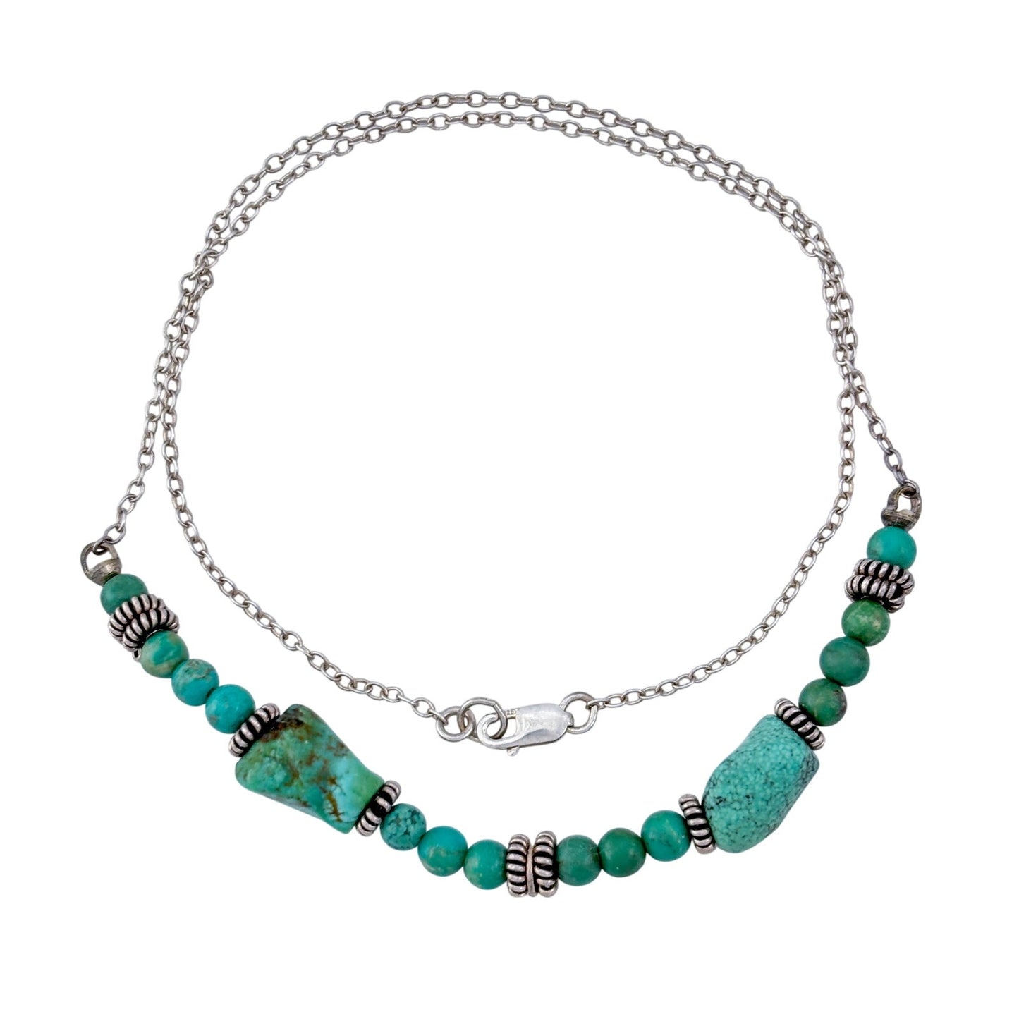 Vintage Sterling Silver 925 Turquoise Beaded Necklace 16"