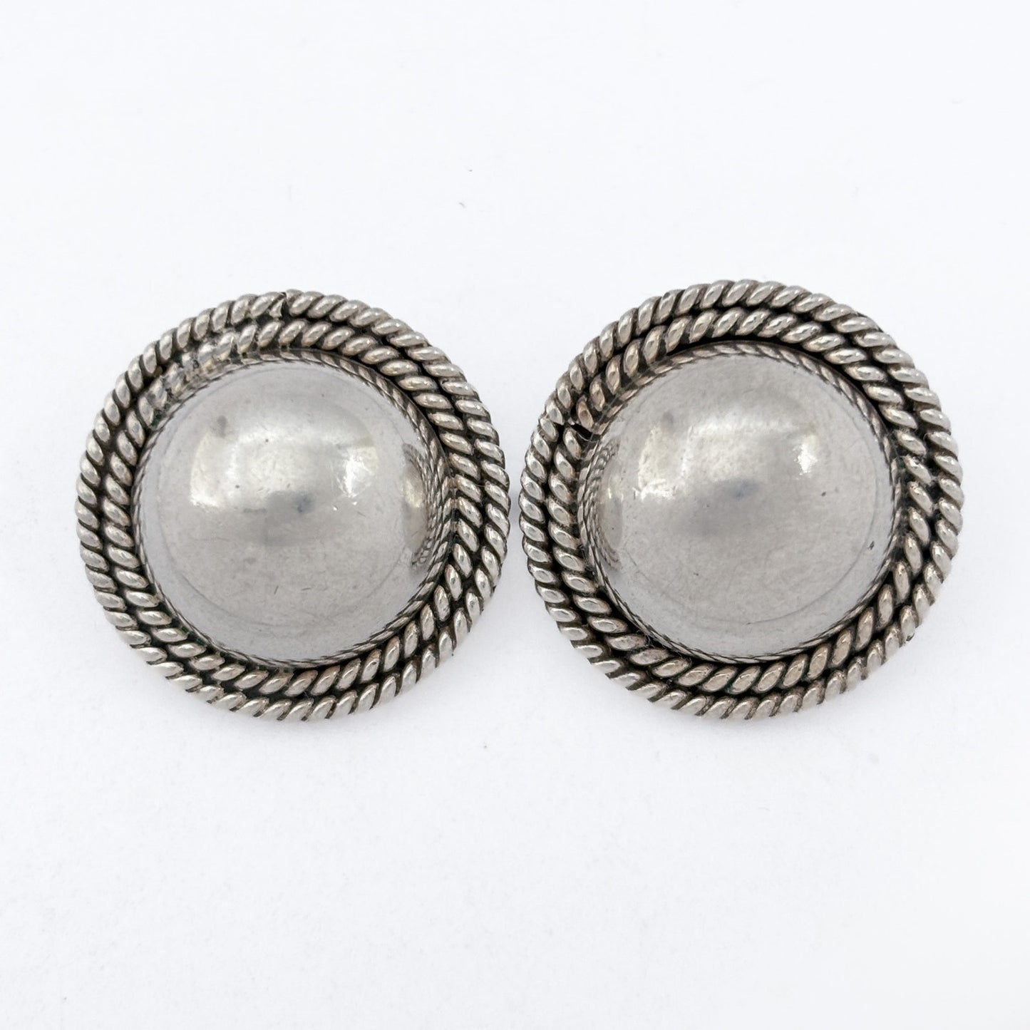 Vintage Sterling Silver 925 Domed Rope Clip On Earrings