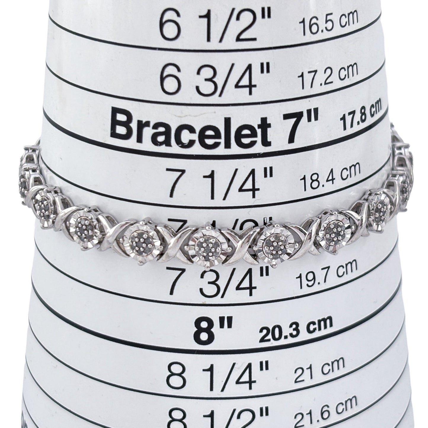 Vintage Sterling Silver 925 Diamond 0.73ctw Flower Link Bracelet 7.5"
