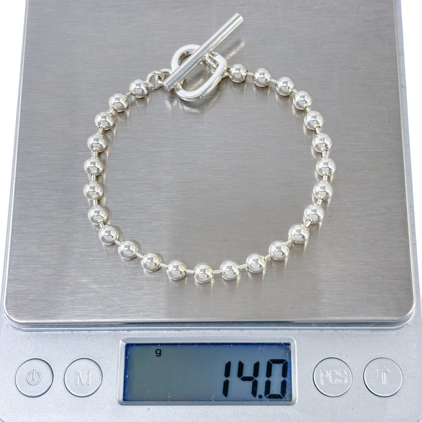 Vintage Italy Sterling Silver 925 Beaded Heart Toggle Bracelet 7"