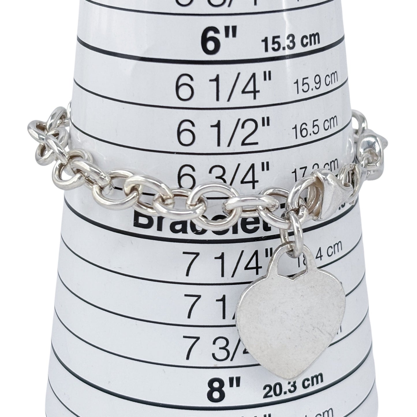 Vintage Sterling Silver 925 Heart Charm Chain Bracelet 7.5"