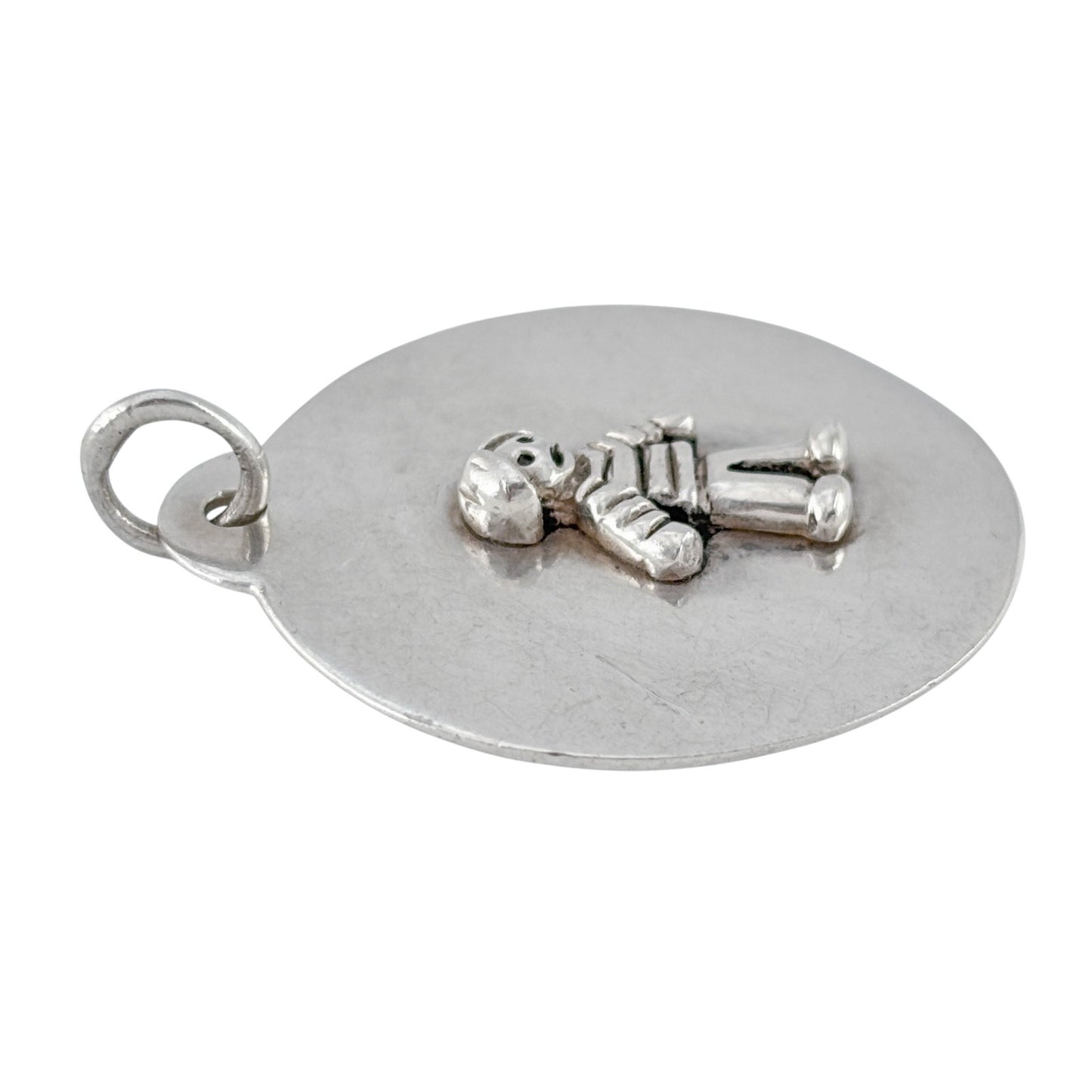 Vintage Sterling Silver 925 Child Figurine Disk Pendant