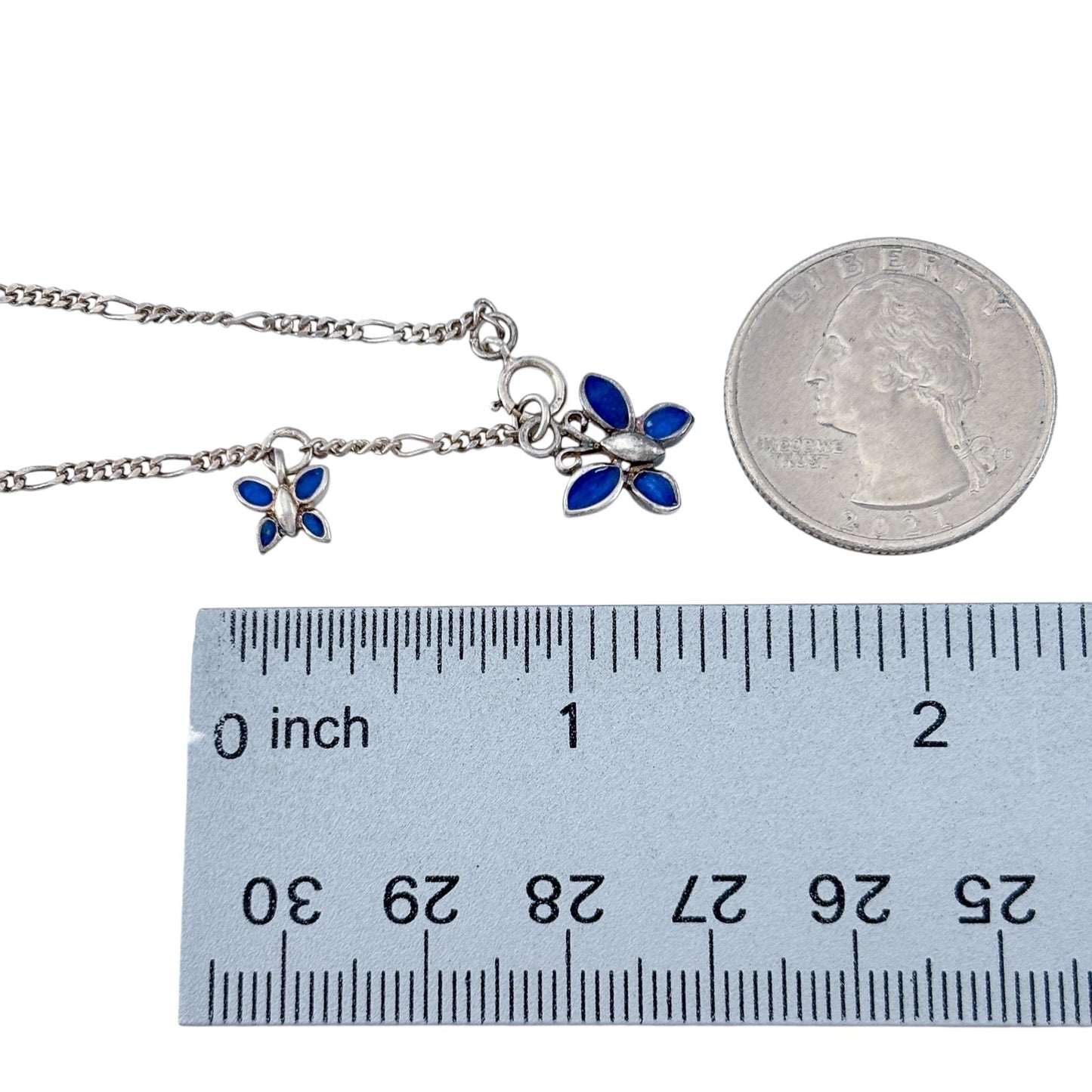 Vintage Sterling Silver 925 Blue Butterfly Anklet 9.5"-10.5"