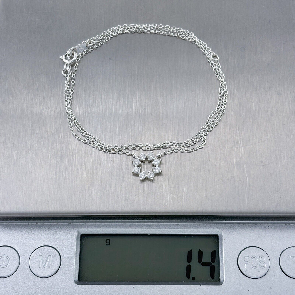 Vintage Sterling Silver Cubic Zirconia Snowflake Pendant Necklace 16"-18"
