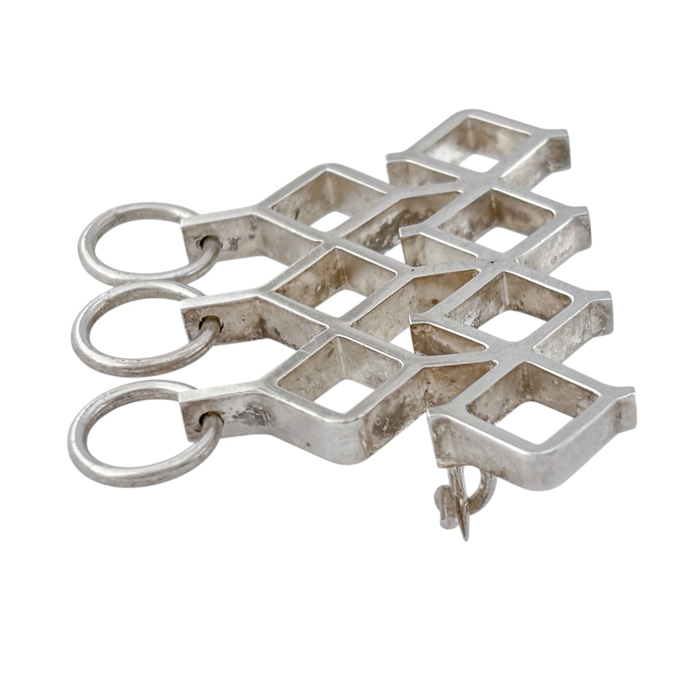 Vintage Sterling Silver Geometric Openwork Brooch