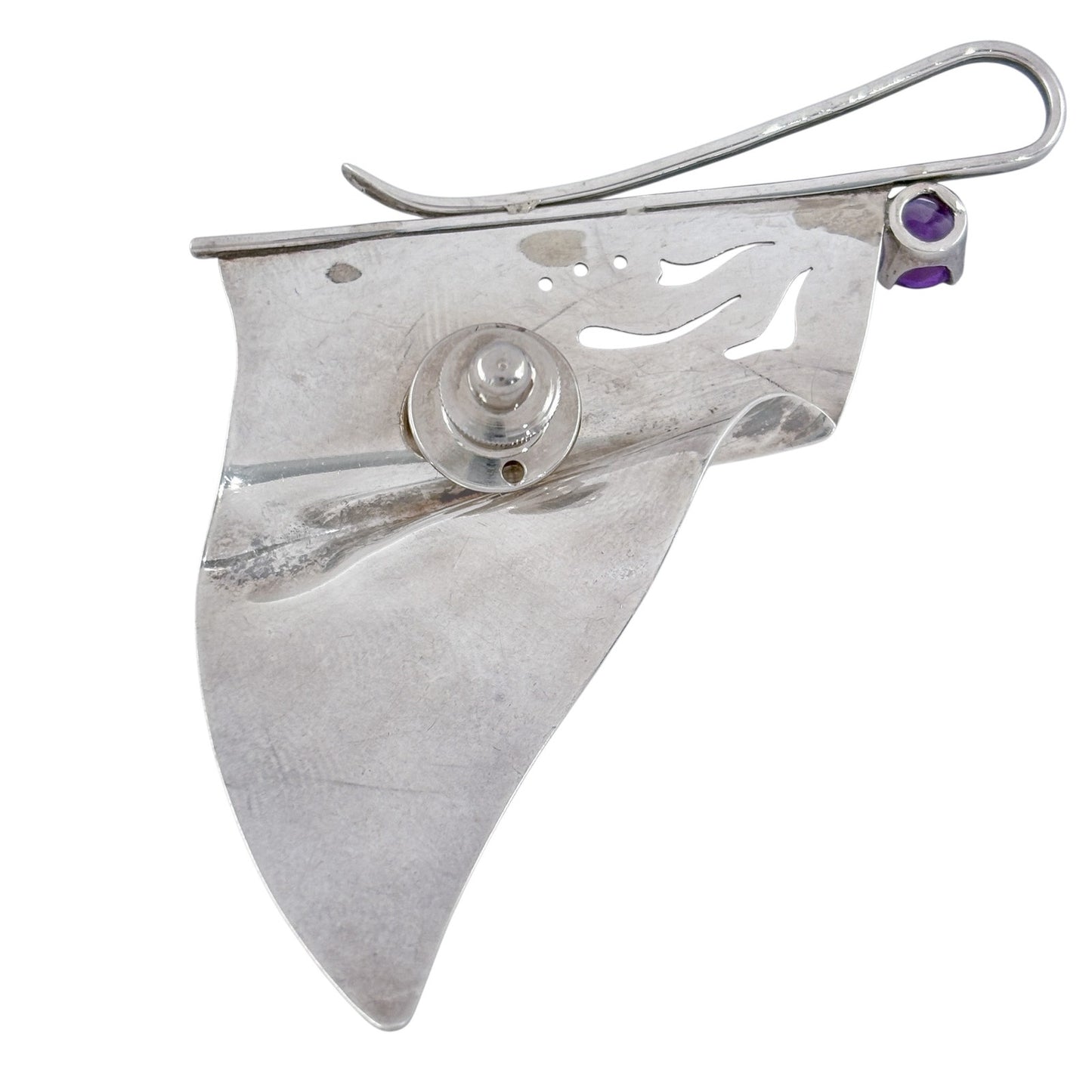 Vintage Sterling Silver 925 Amethyst Abstract Butterfly Brooch
