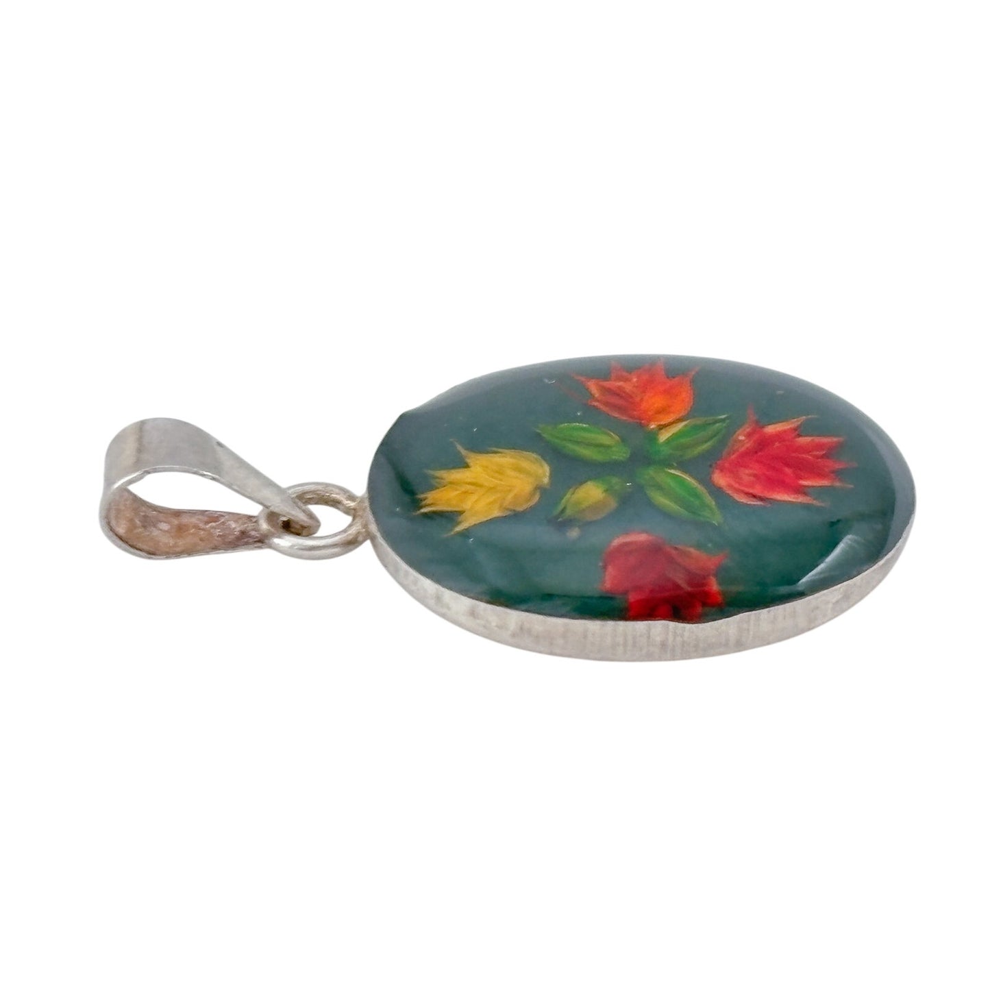Vintage Sterling Silver 925 Hand Painted Flower Pendant