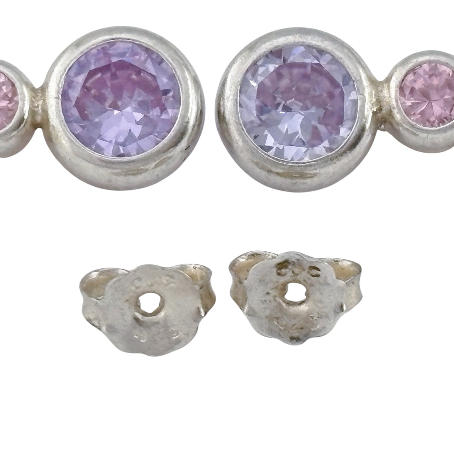 Vintage Sterling Silver 925 Purple Pink Crystal Dangle Earrings