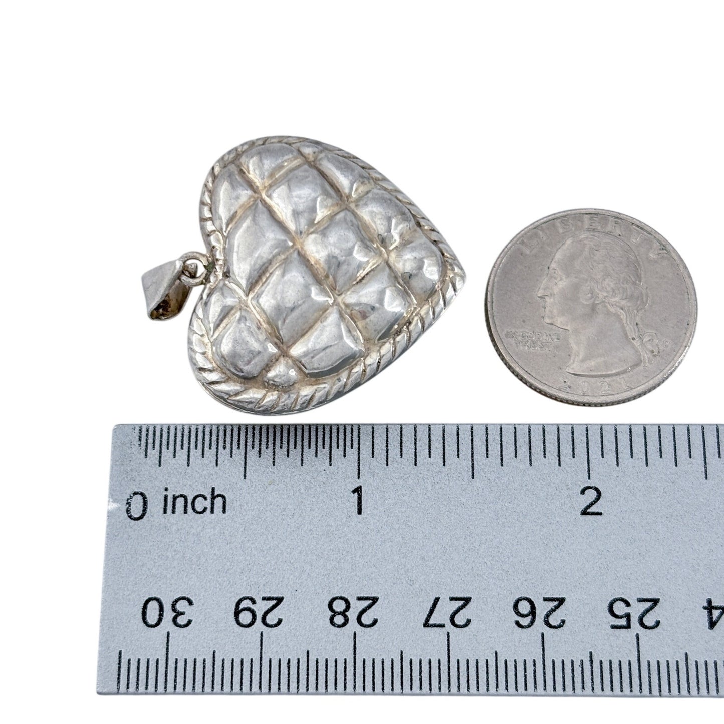 Vintage Sterling Silver 925 Puffed Quilted Heart Pendant