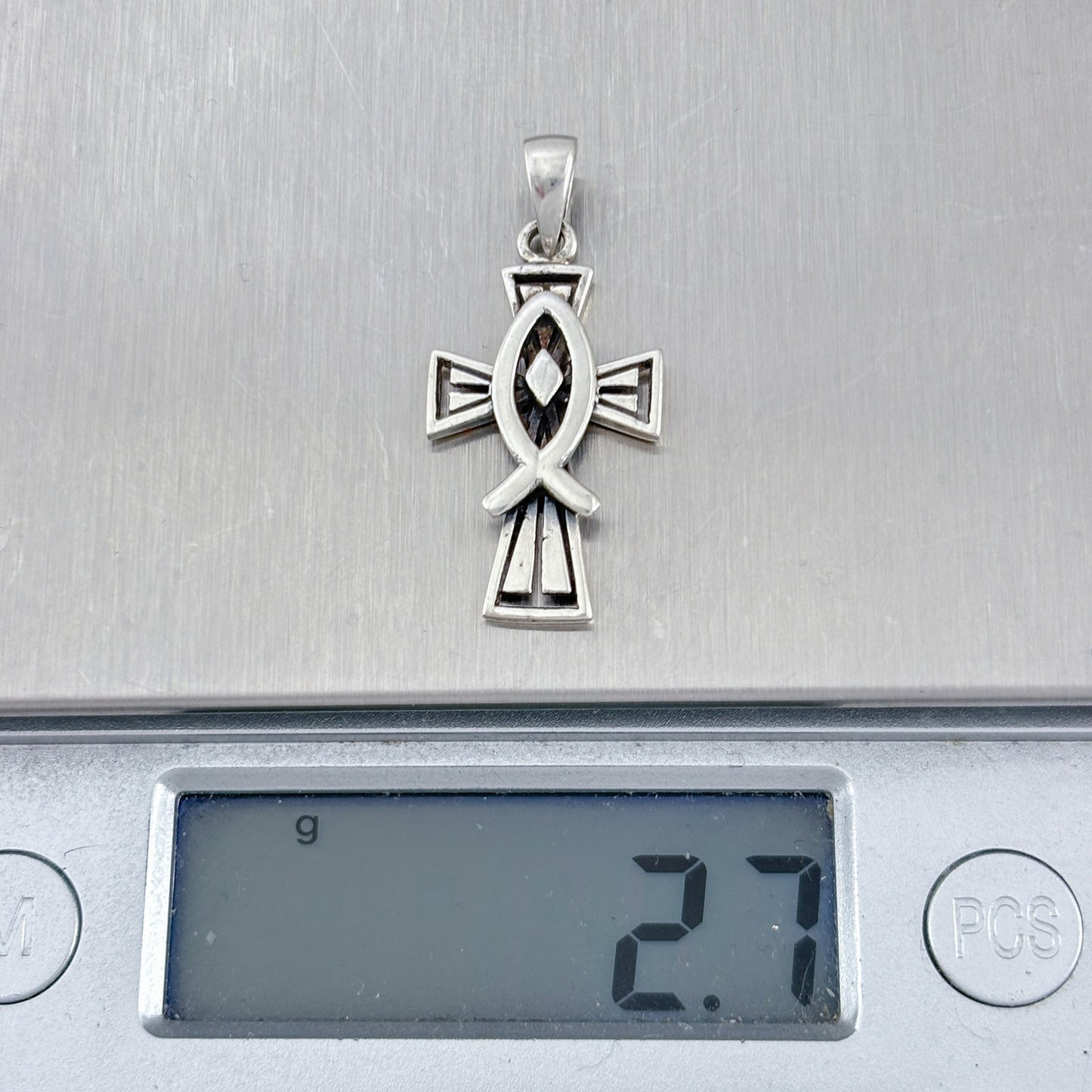 Vintage Sterling Silver 925 Christian Fish Cross Pendant
