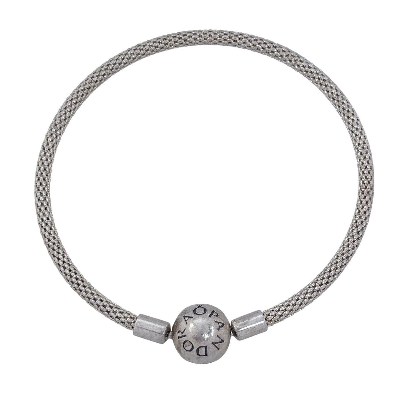 Vintage Pandora Sterling Silver 925 Mesh Round Clasp Bangle 6.5"