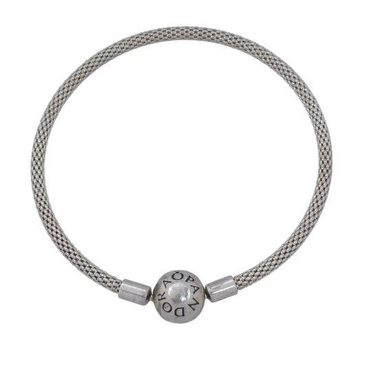 Vintage Pandora Sterling Silver 925 Mesh Round Clasp Bangle 6.5"