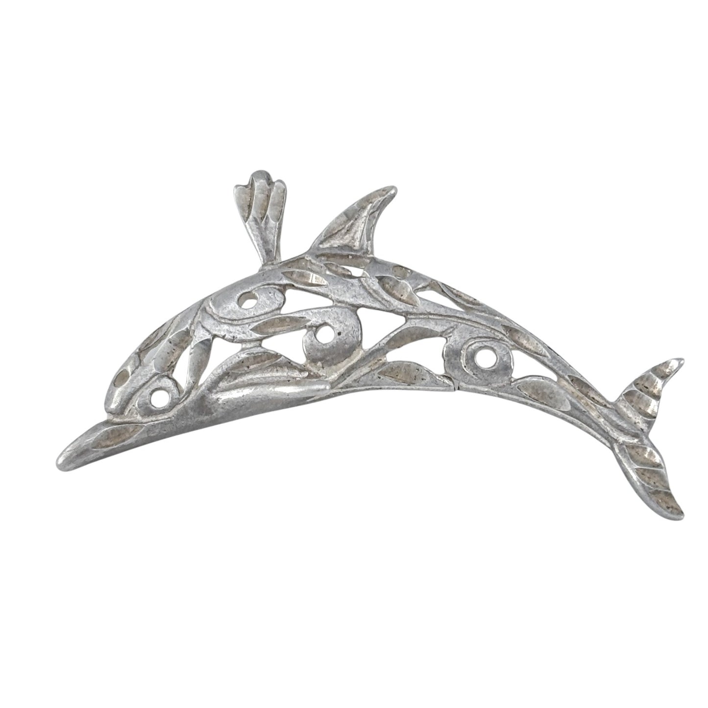 Vintage Sterling Silver 925 Filigree Dolphin Pendant