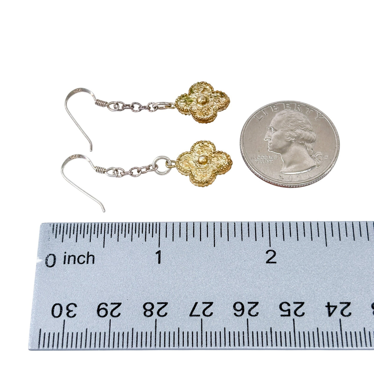 Vintage Sterling Silver 925 Gold Tone Clover Dangle Earrings
