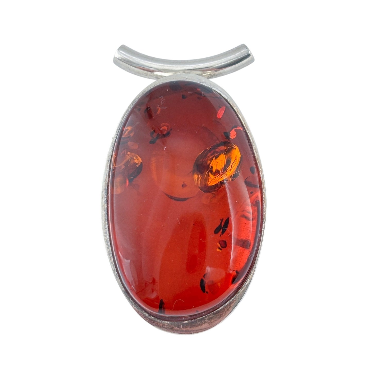 Vintage Sterling Silver 925 Amber Oval Pendant