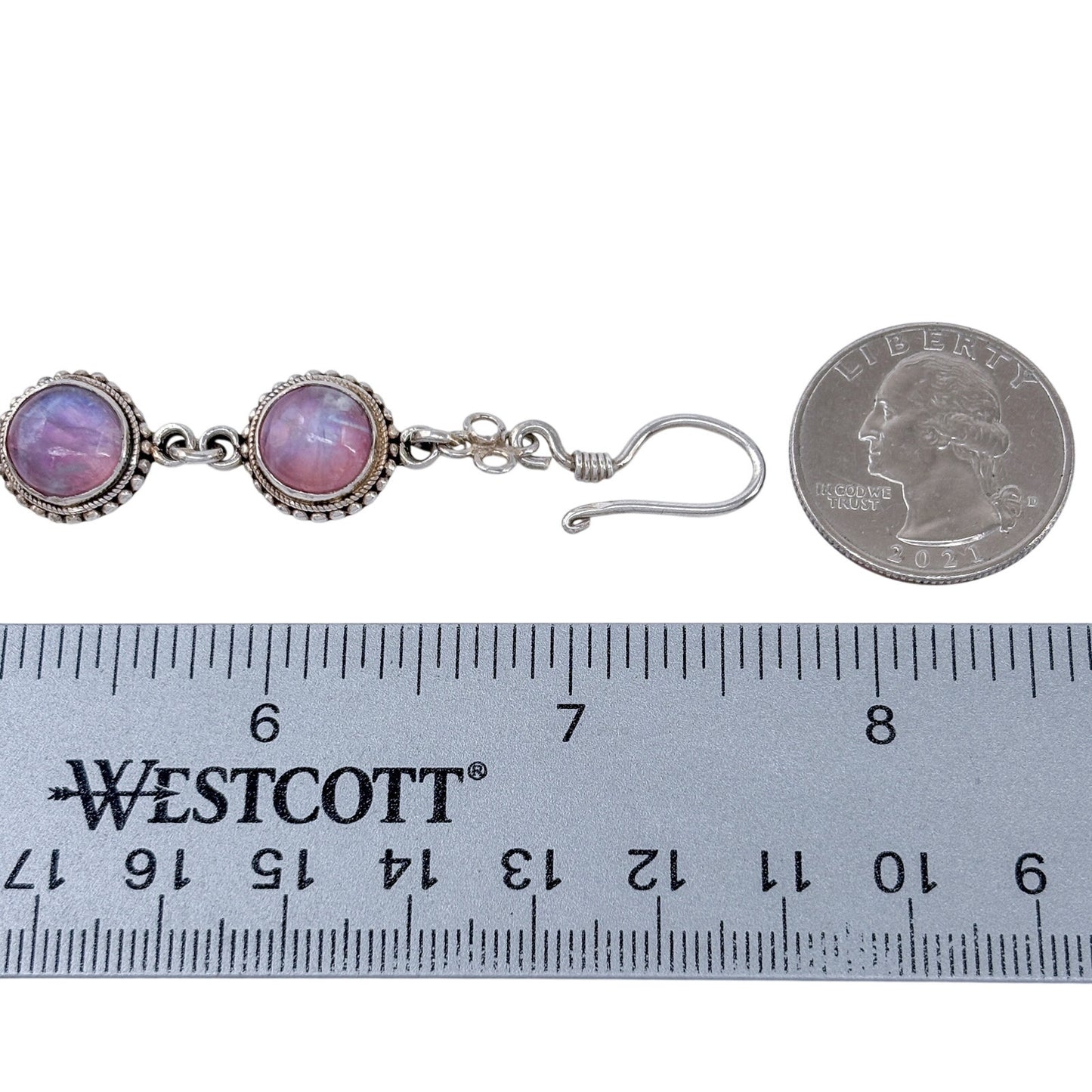 Vintage Sterling Silver 925 Pink Rainbow Moonstone Link Bracelet 7.5"