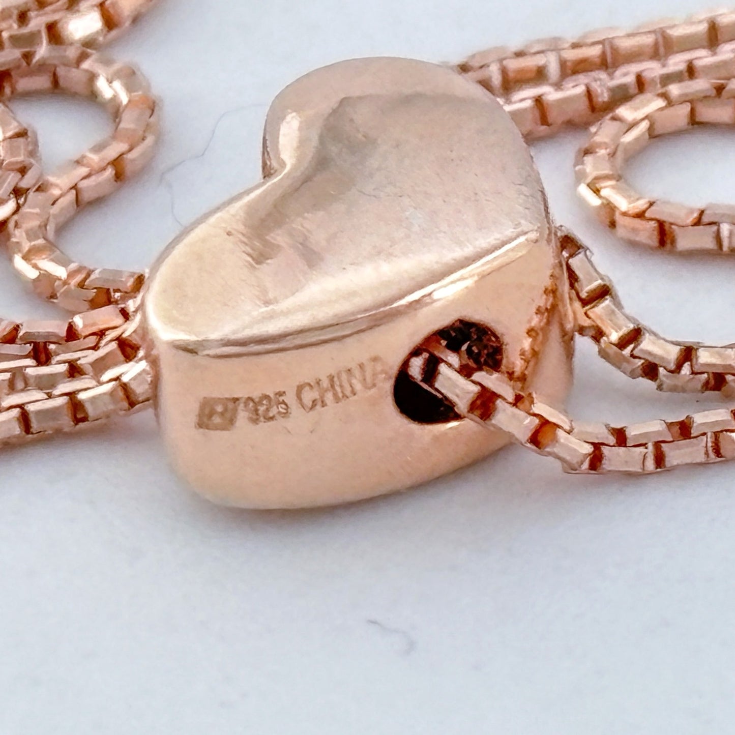 Vintage Sterling Silver 925 Rose Gold-Tone Heart Lariat Necklace up to 23"