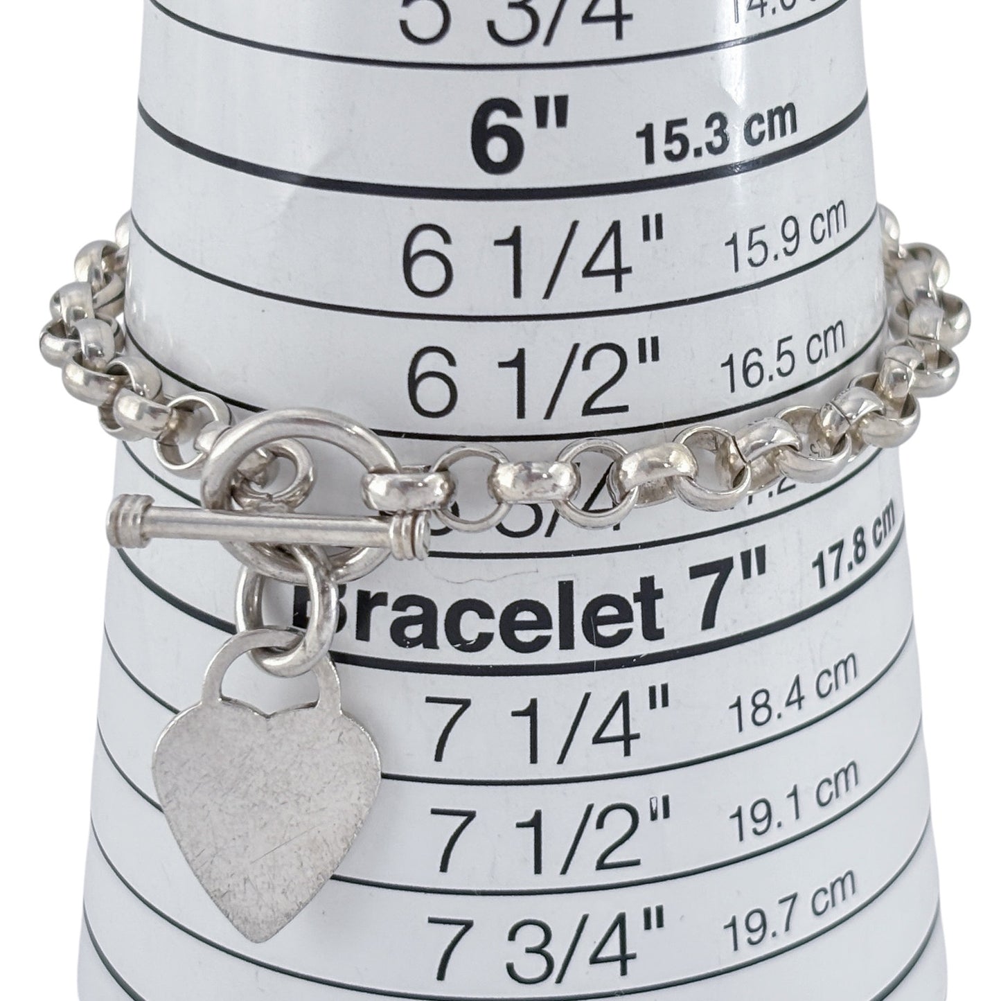 Vintage Sterling Silver 925 Heart Charm Toggle Bracelet 7"