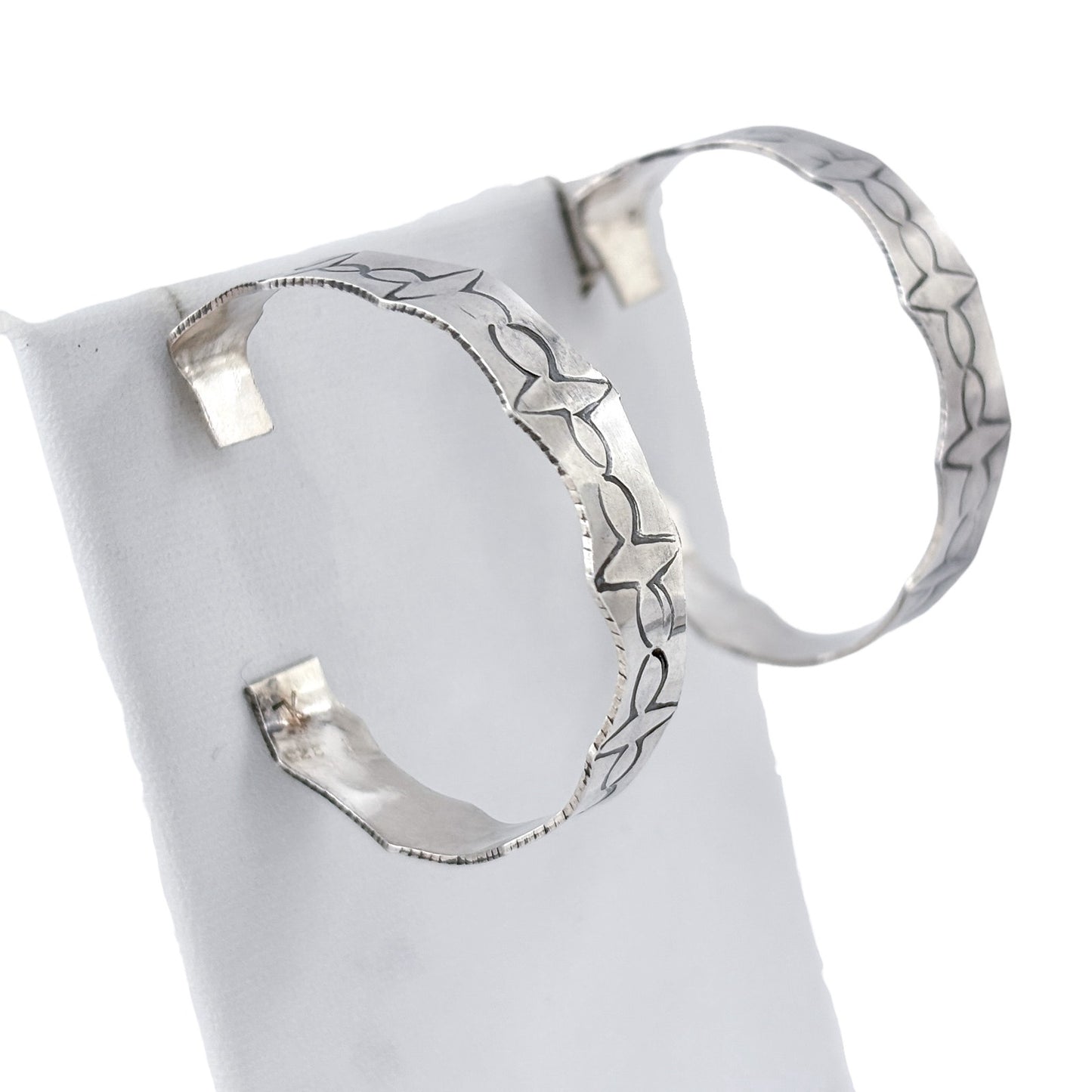 Vintage Sterling Silver 925 Hand Stamped Hoop Earrings