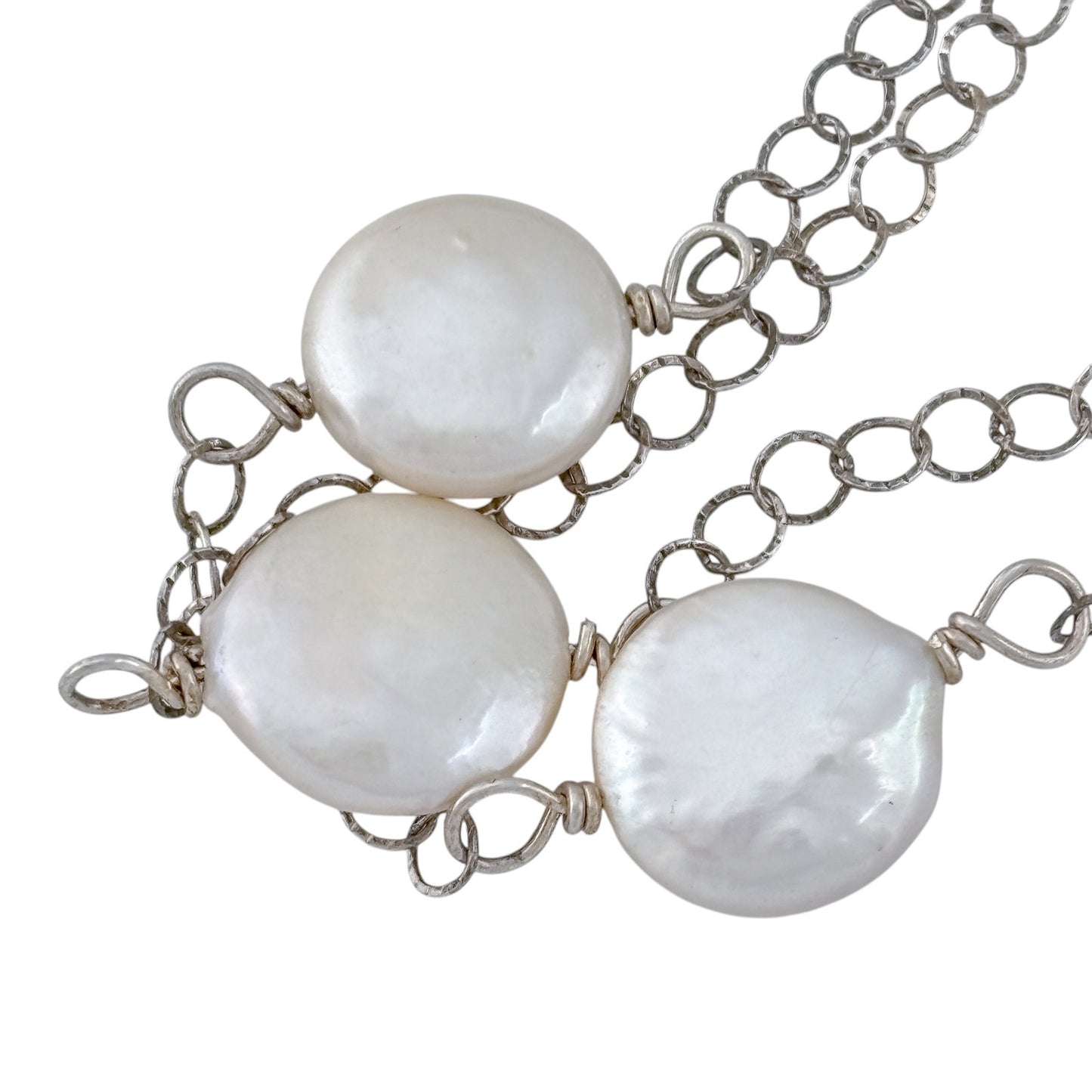 Vintage Sterling Silver 925 Coin Pearl Chain Necklace 24.5"