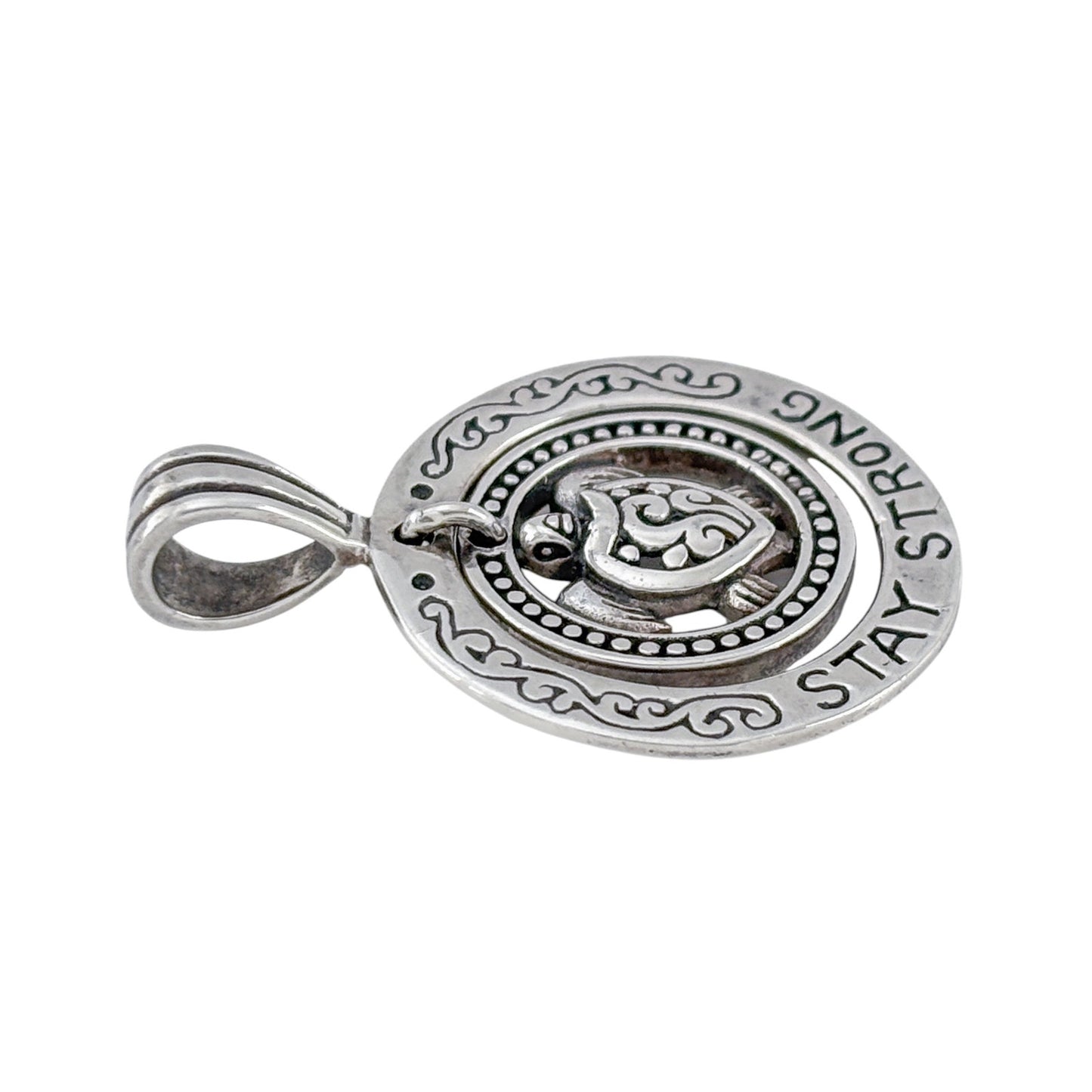 Vintage Sterling Silver 925 Turtle Stay Strong Pendant