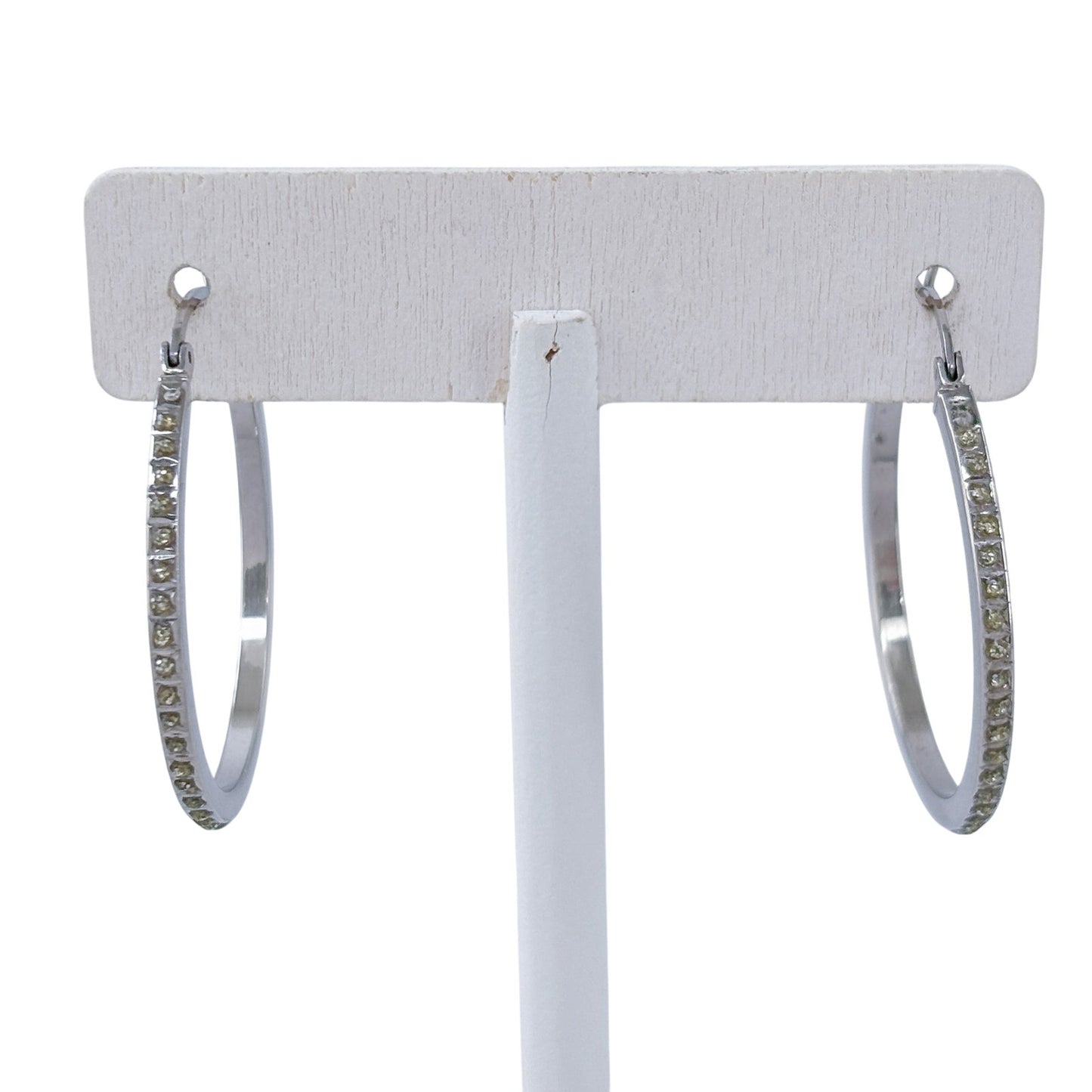 Vintage Sterling Silver 925 Diamond and Resin Hoop Earrings