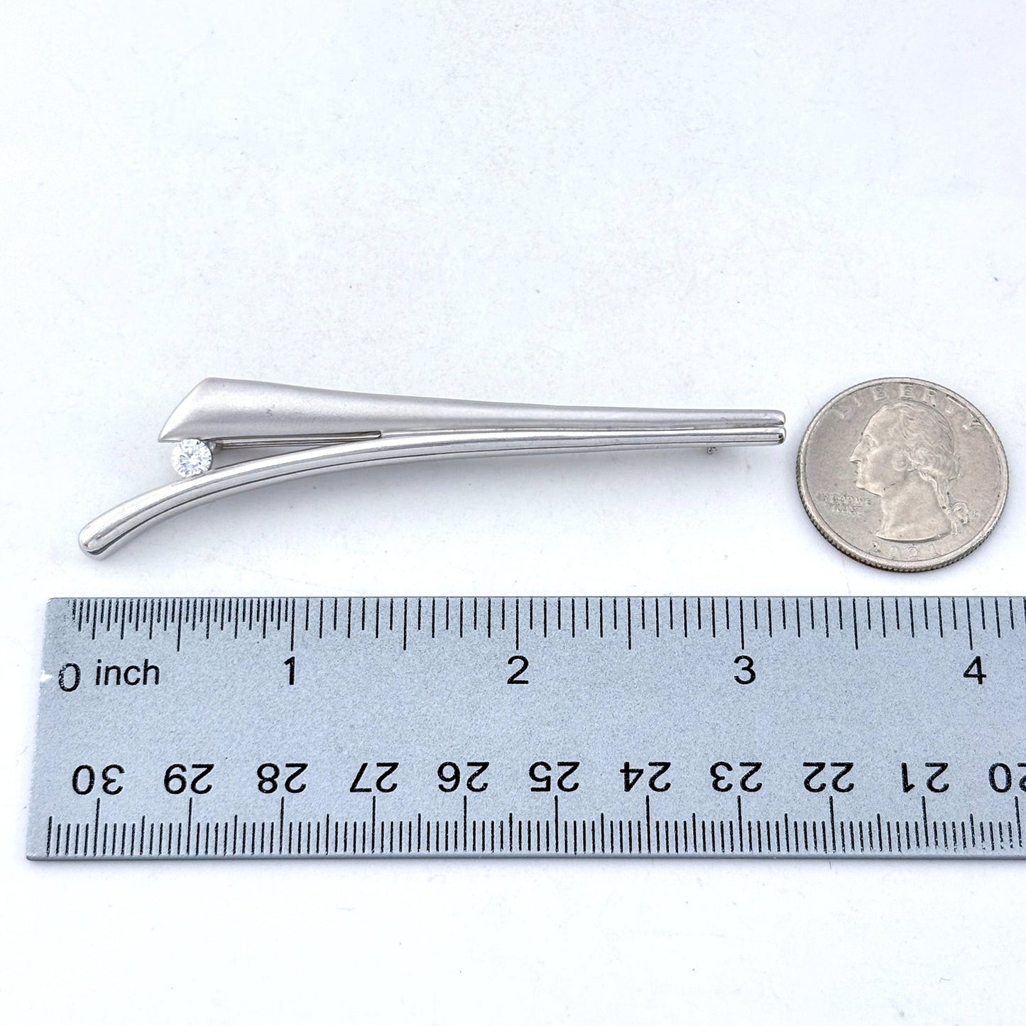 Vintage Sterling Silver 925 Cubic Zirconia Modern Brooch