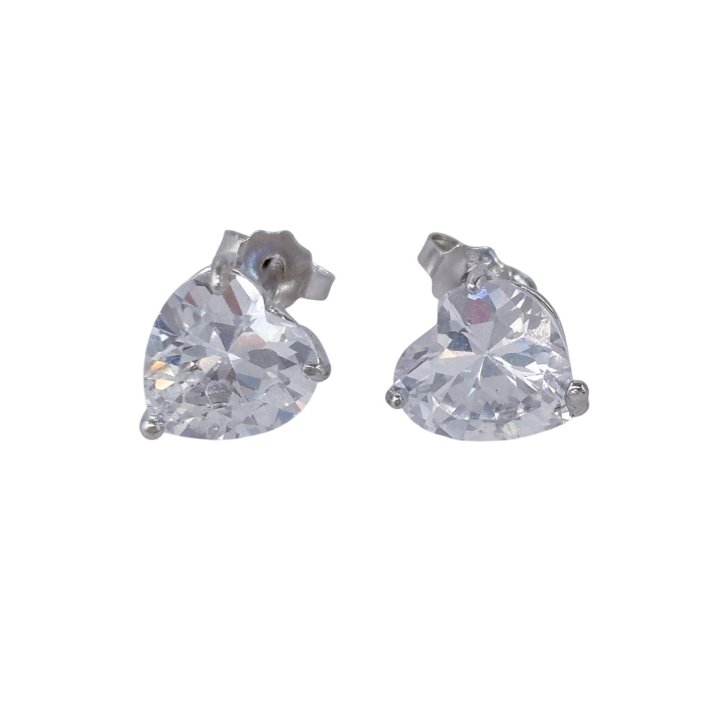 Vintage Sterling Silver 925 Heart Cubic Zirconia Stud Earrings