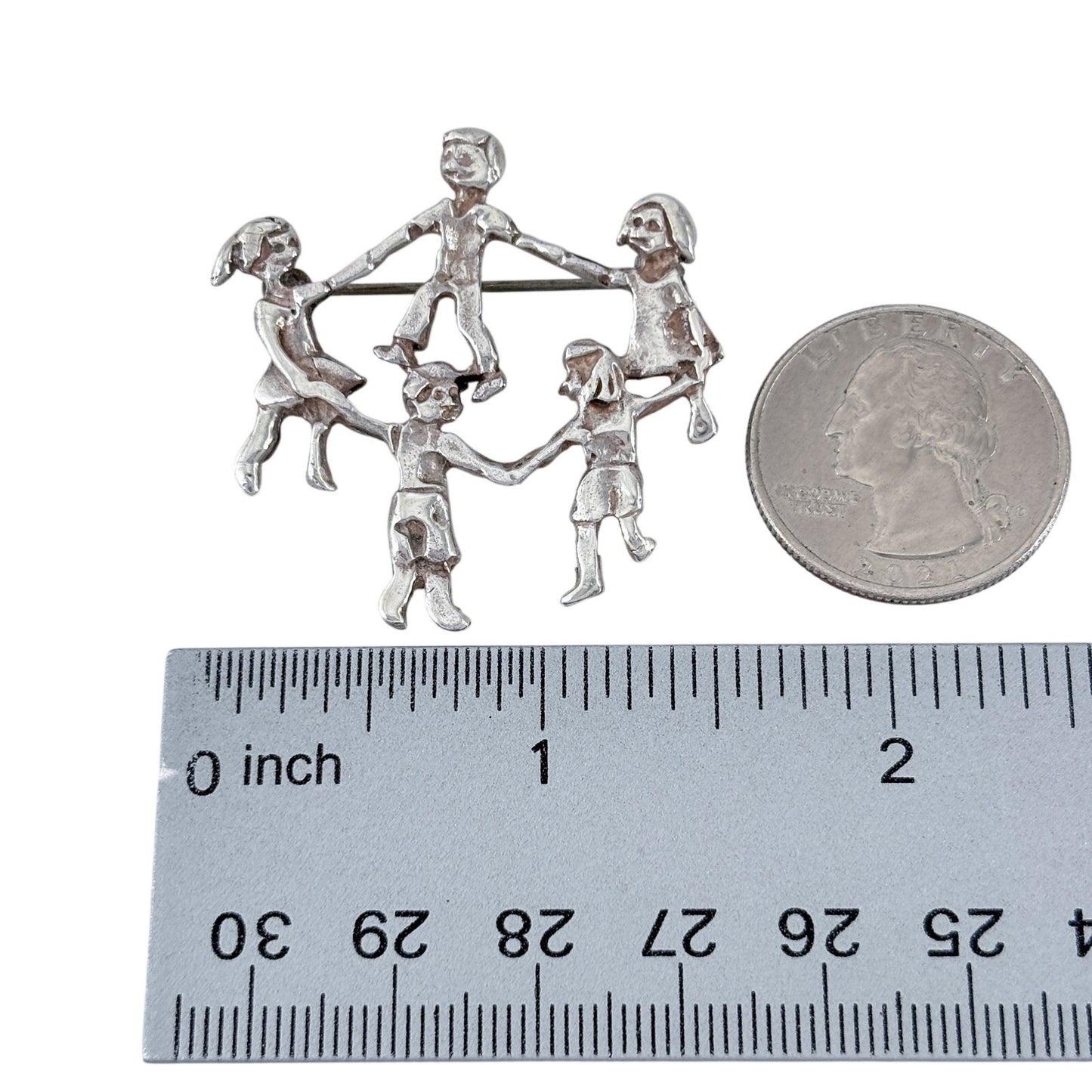 Vintage Mexican Sterling Silver 925 Children Holding Hands Dancing Brooch