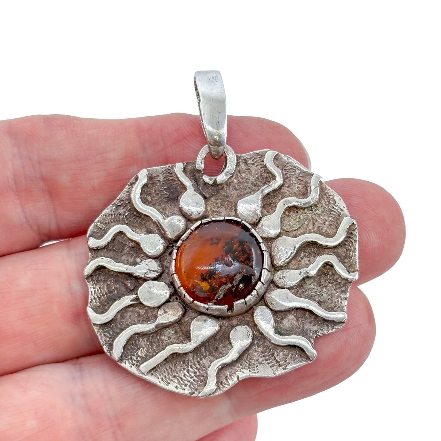Vintage Sterling Silver 925 Amber Fertility Pendant