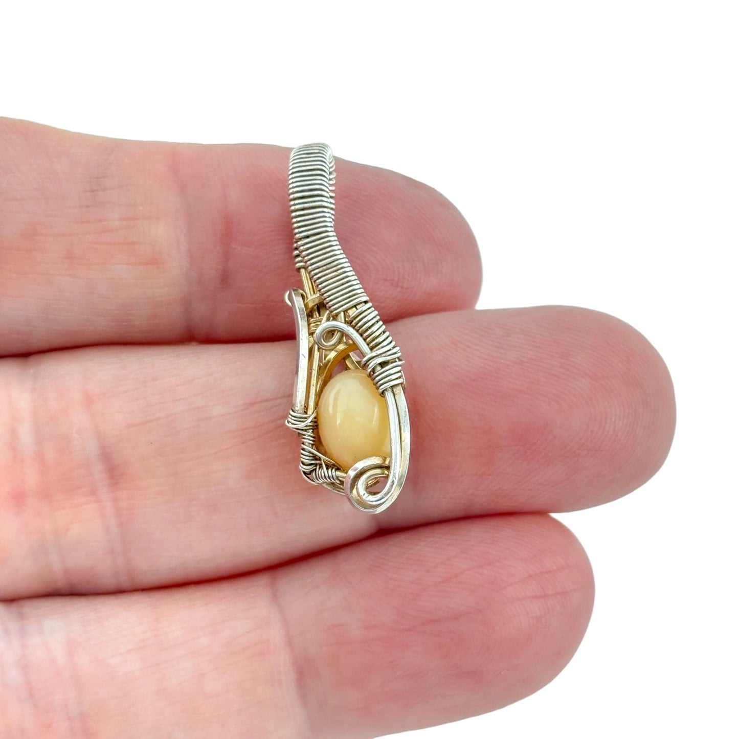 Vintage Sterling Silver Wire Wrap Amber Pendant