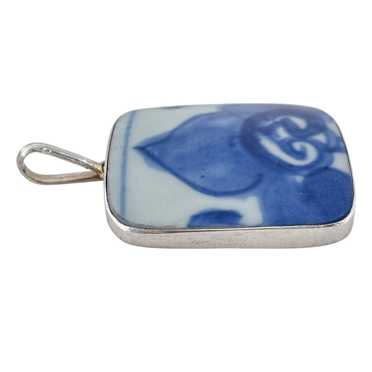 Vintage Sterling Silver 925 Square Porcelain Pendant