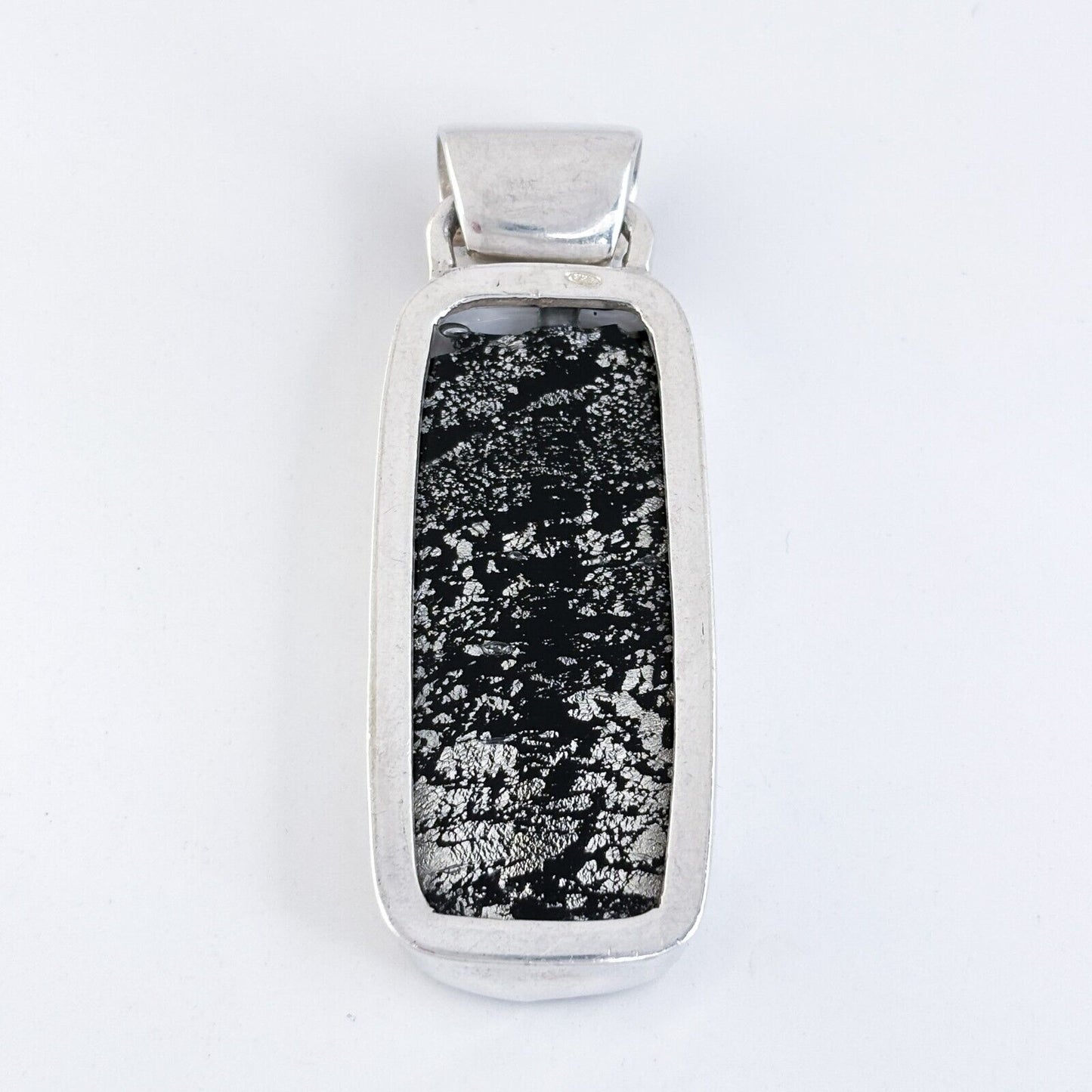 Vintage Sterling Silver 925 6.5cm Black Dichroic Glass Modernist Pendant