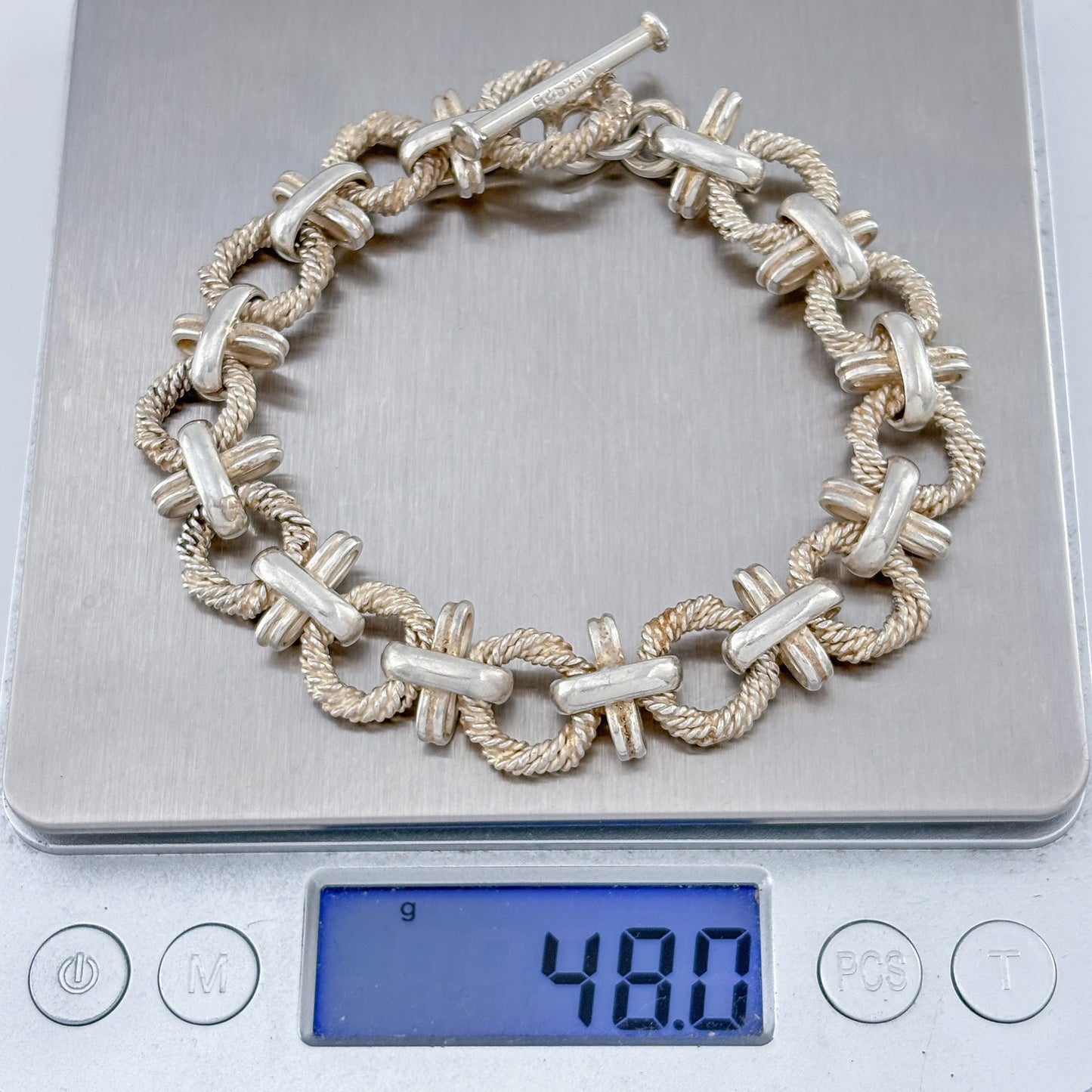Vintage Mexico Sterling Silver 925 Rope Link Bracelet 8"
