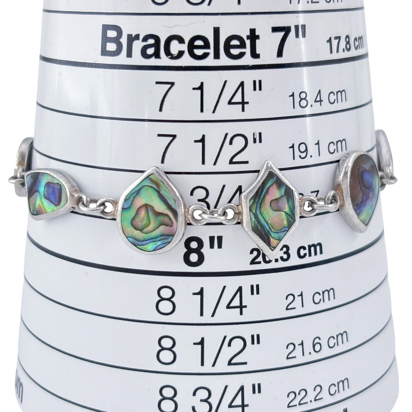 Vintage Sterling Silver 925 Abalone Link Bracelet 8"