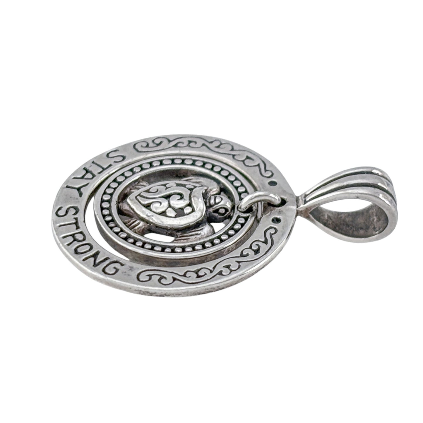 Vintage Sterling Silver 925 Turtle Stay Strong Pendant