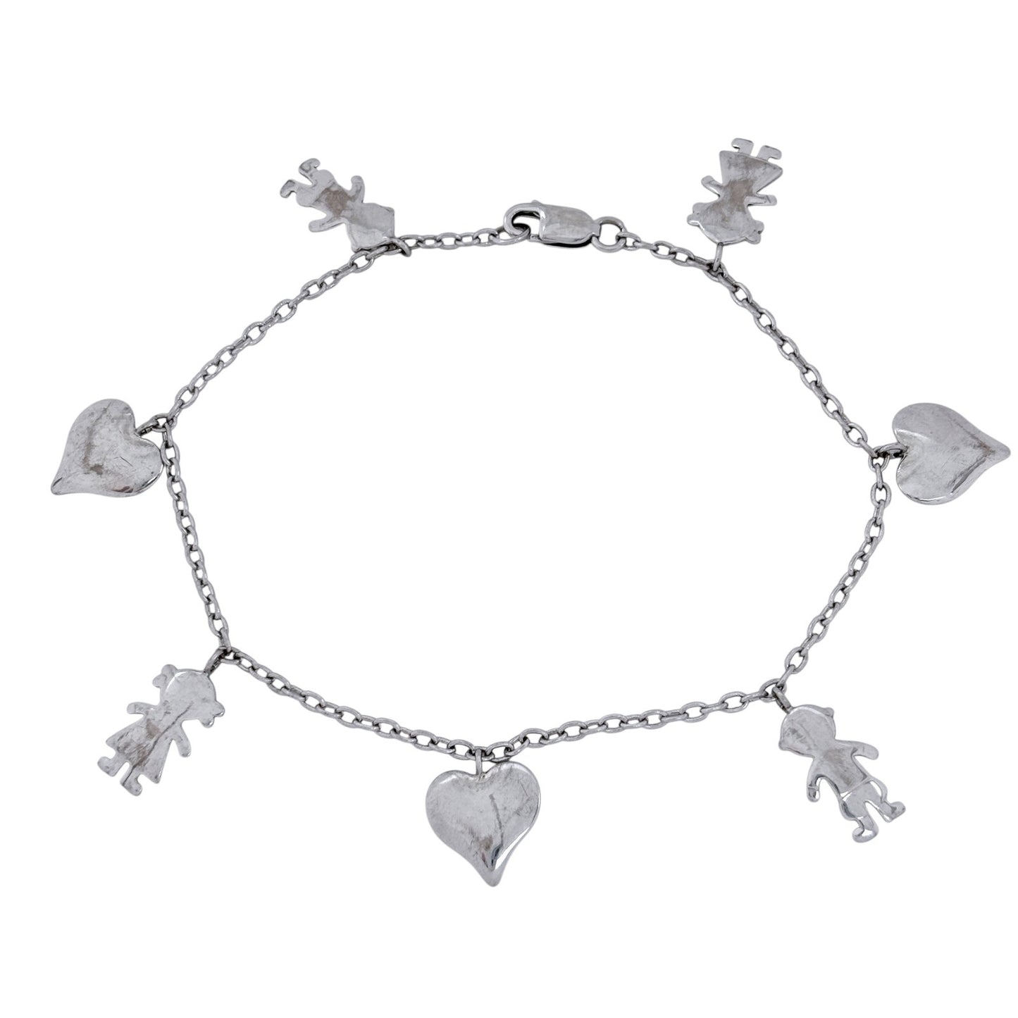 Vintage Sterling Silver 925 Family Heart Charm Bracelet 7.25"